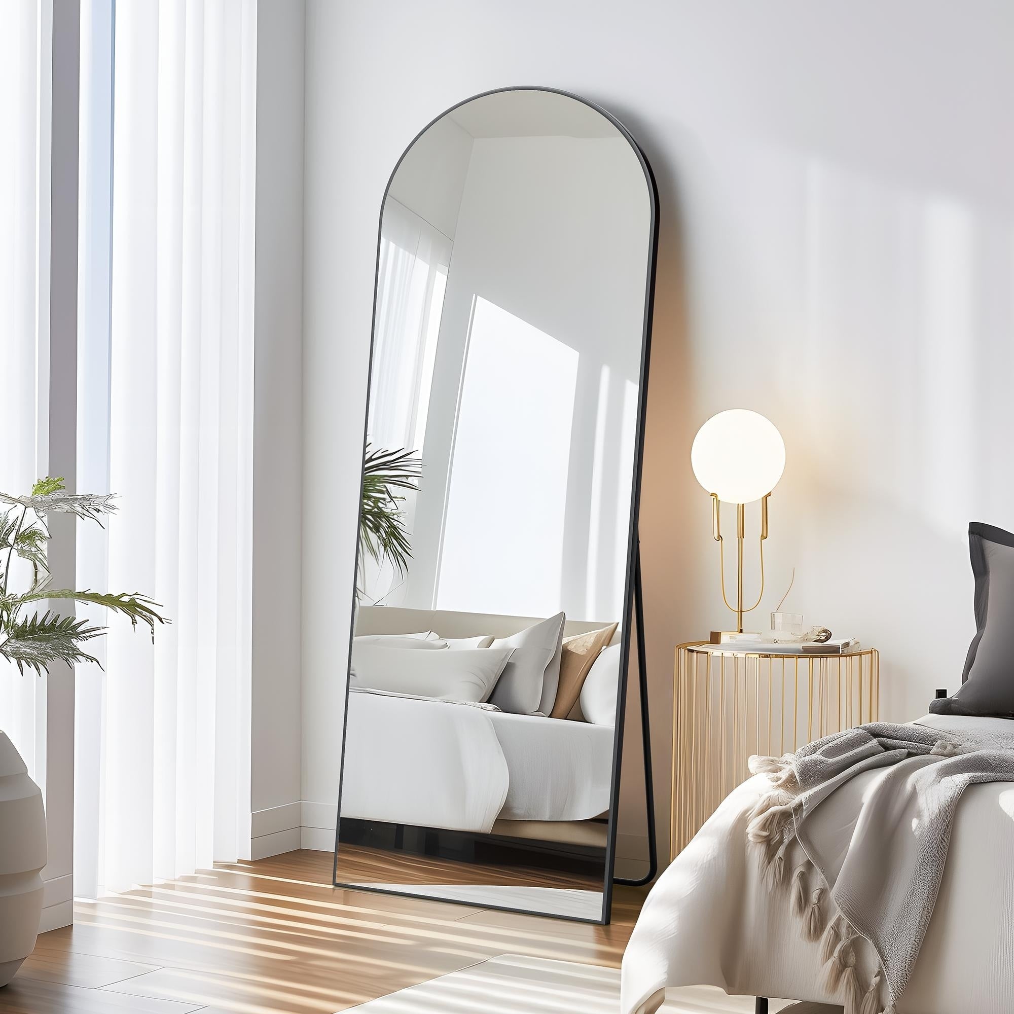 Arch-Crowned Full-Length Mirror with Solid Wood Frame