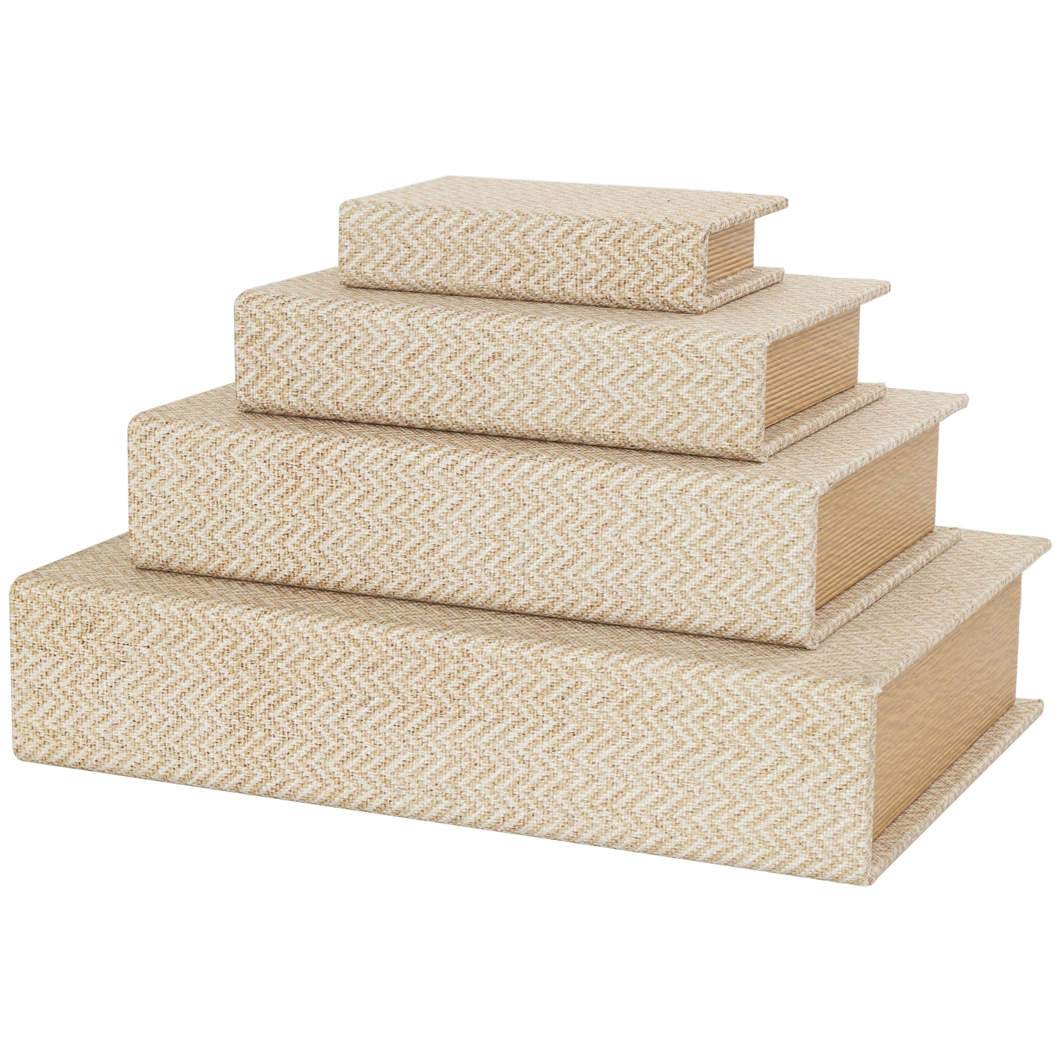 Linen Leather or Wooden Fabric Storage Book Decorative Box - Set of 3 or 4 Multi Colored - Roche River Decor