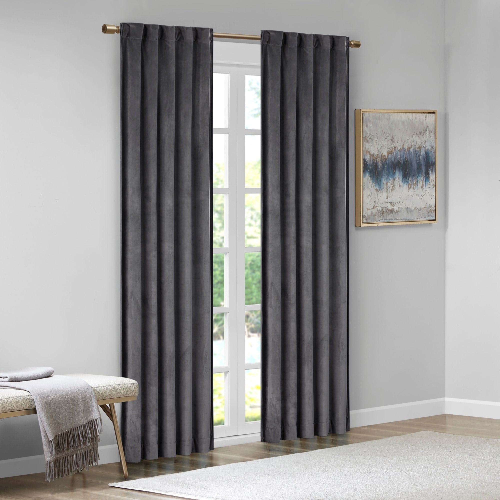 510 Design Garett Room Darkening Poly Velvet Rod Pocket/Back Tab Curtain Panel Pair