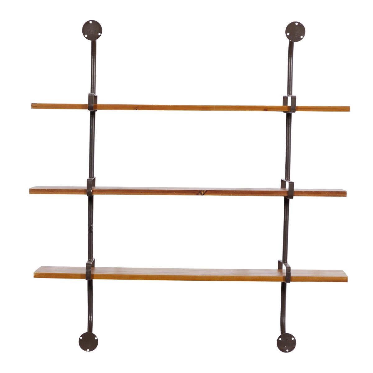 Wood 2 or 3 Level Wall Shelf with Black Metal Brackets - Brown or Gray - Roche River Decor