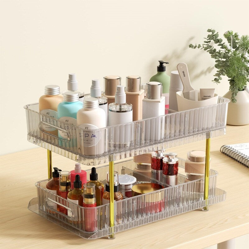 2-Tier Makeup and Skincare Organizers for Vanity, - 12.6D x 7.68W x 3.94H