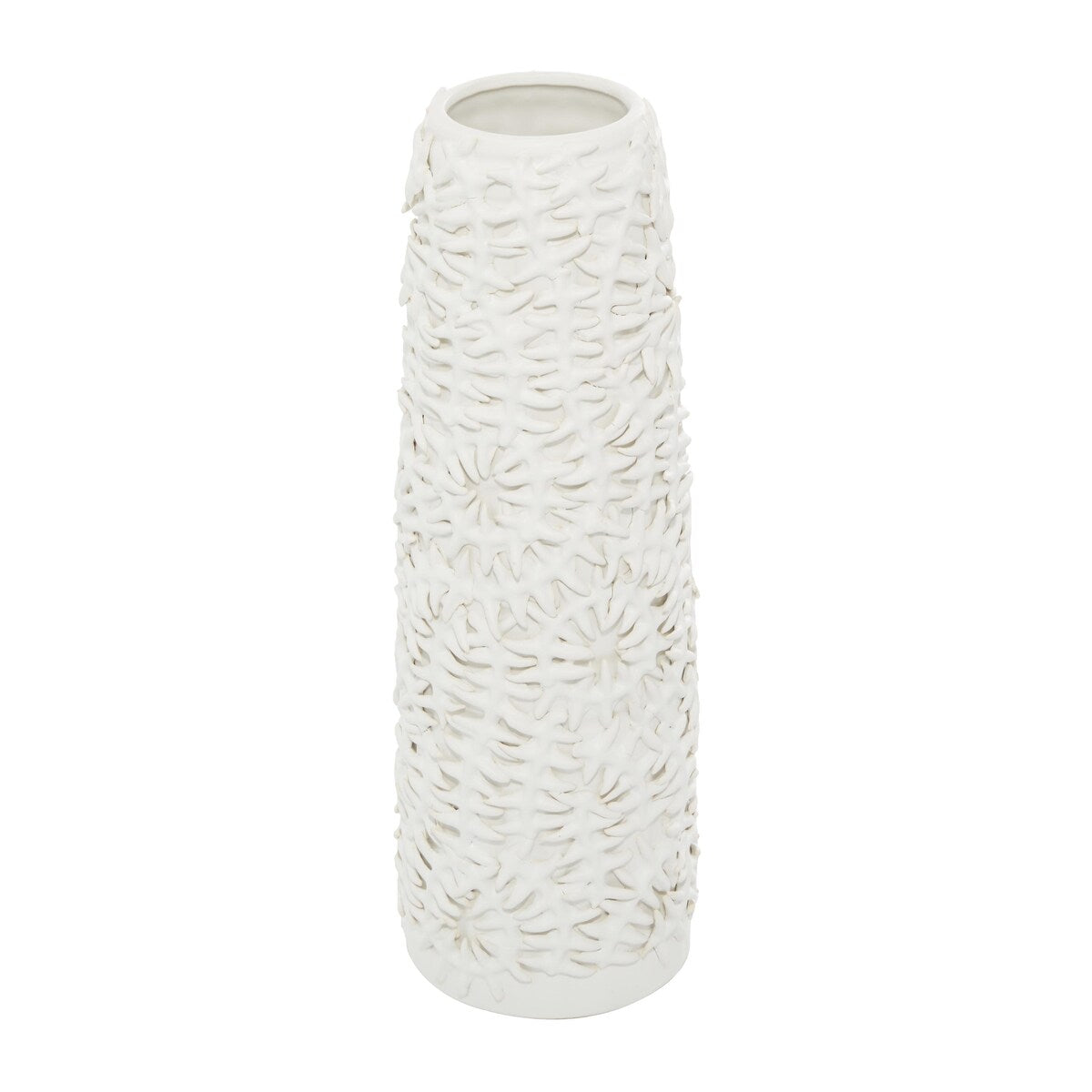 Ceramic Leaf Embossed Decorative Vase - White - Roche River Decor