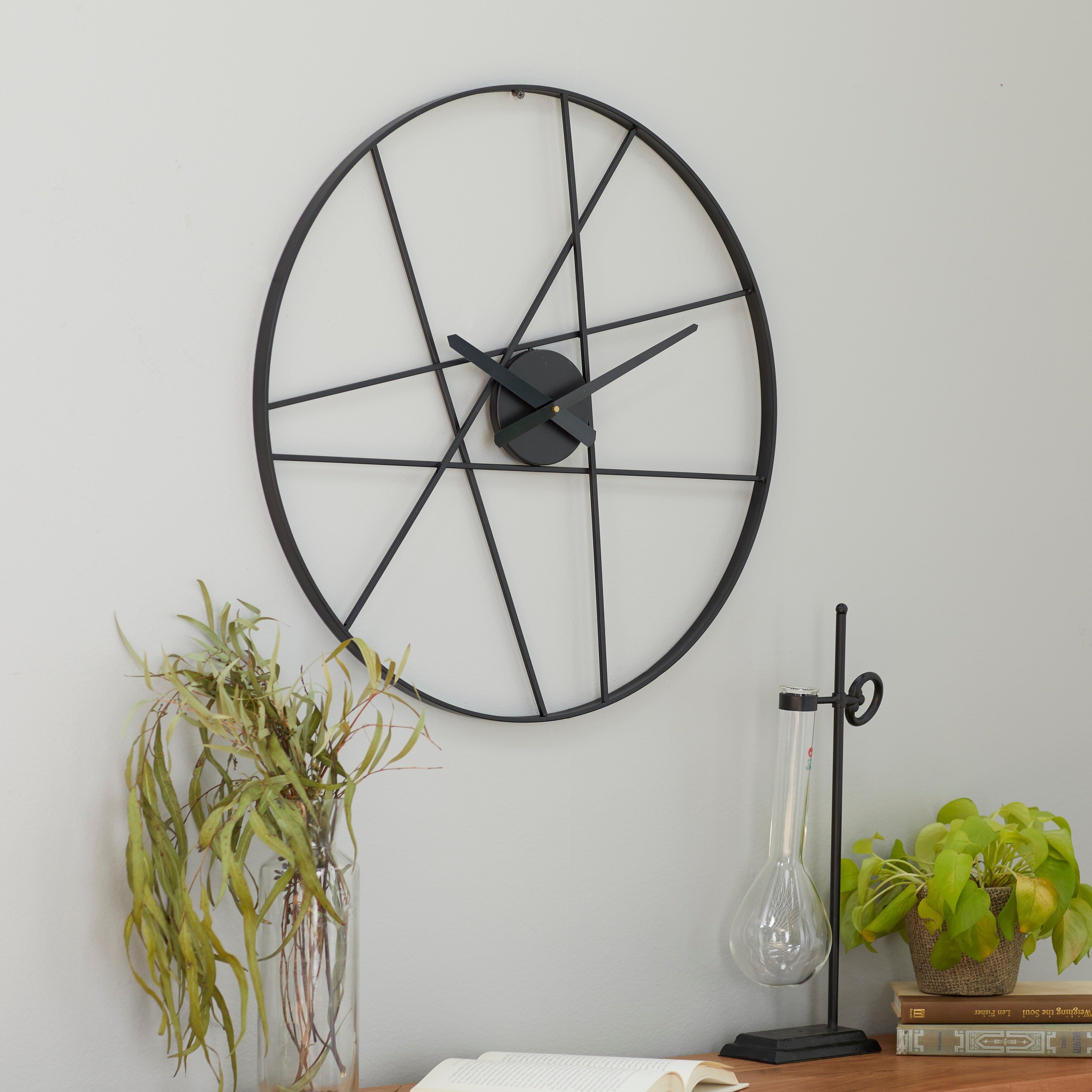 Black Iron Simple Modern Contemporary Abstract Round Wall Clock 24 - 24 x 2 x 24