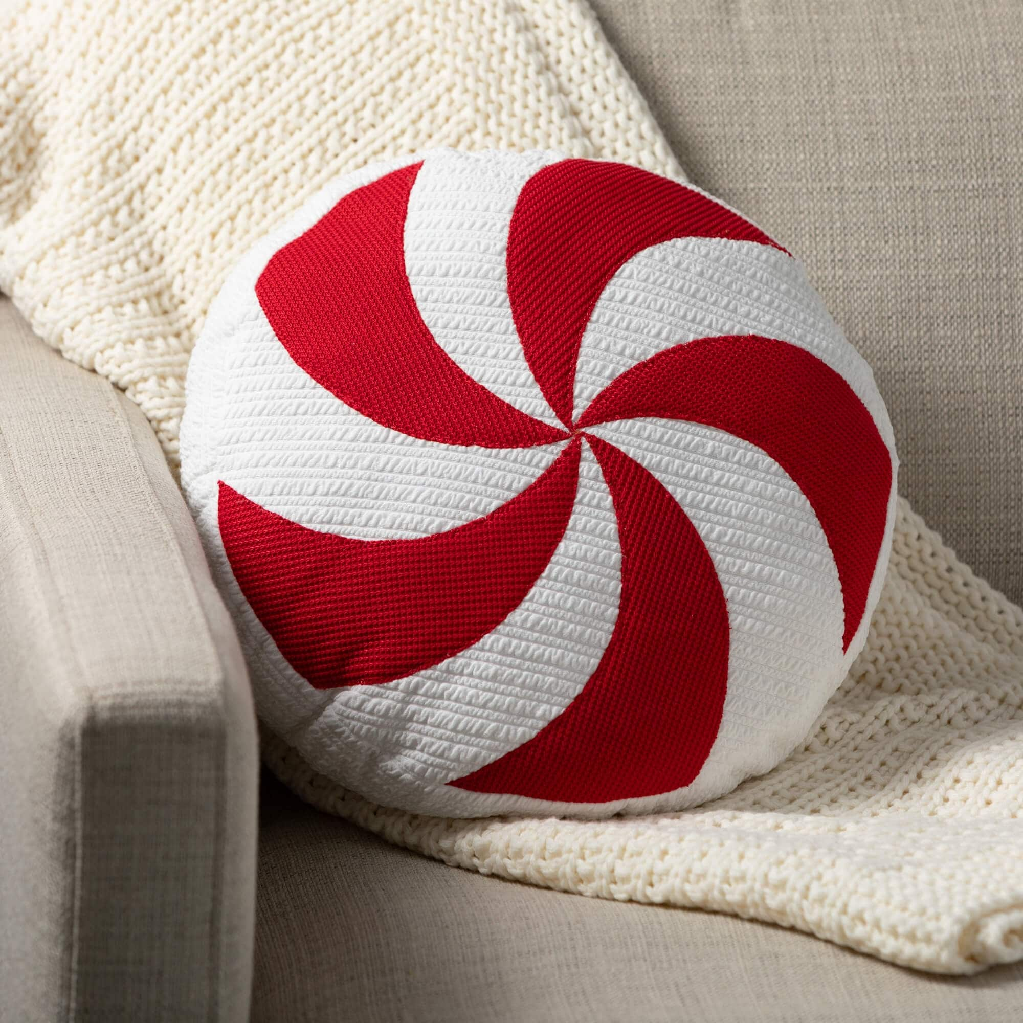 15H Sullivans Christmas Peppermint Candy Pillow, Red-White