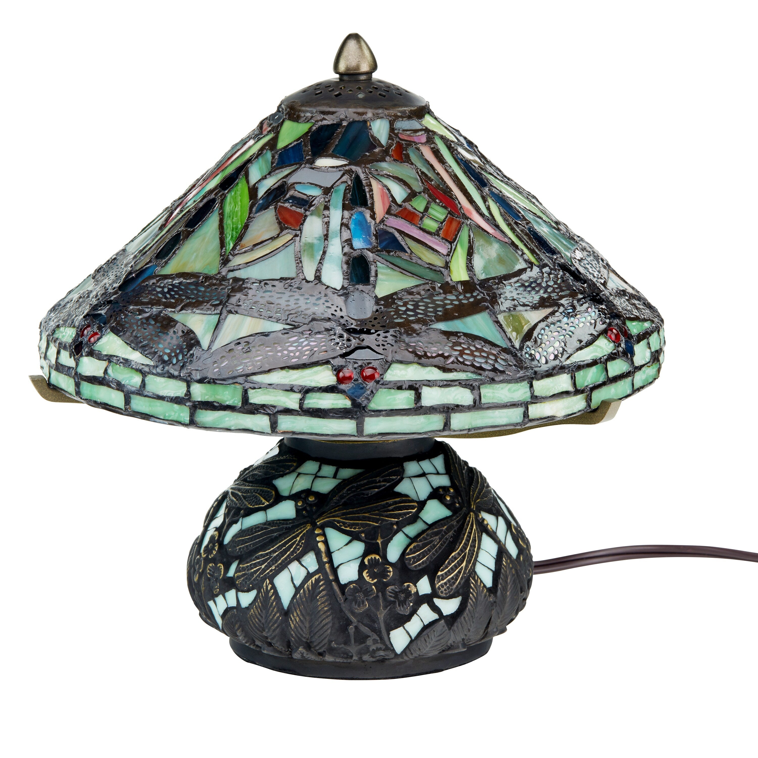 Copper Grove Carnach 10-inch Stained Glass Mini Dragonfly Lamp - 10L x 10W x 10.5H