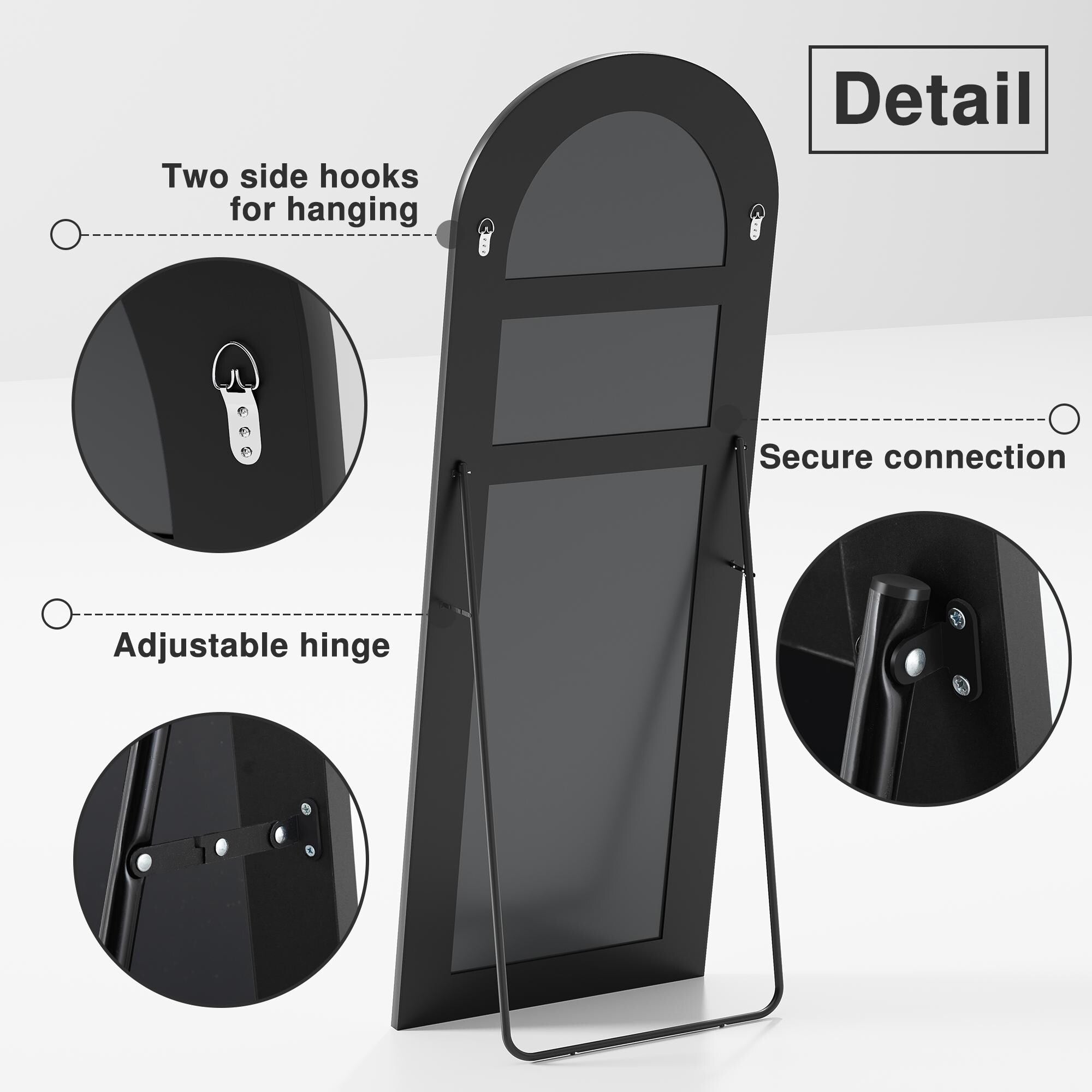 Arch-Crowned Full-Length Mirror with Solid Wood Frame