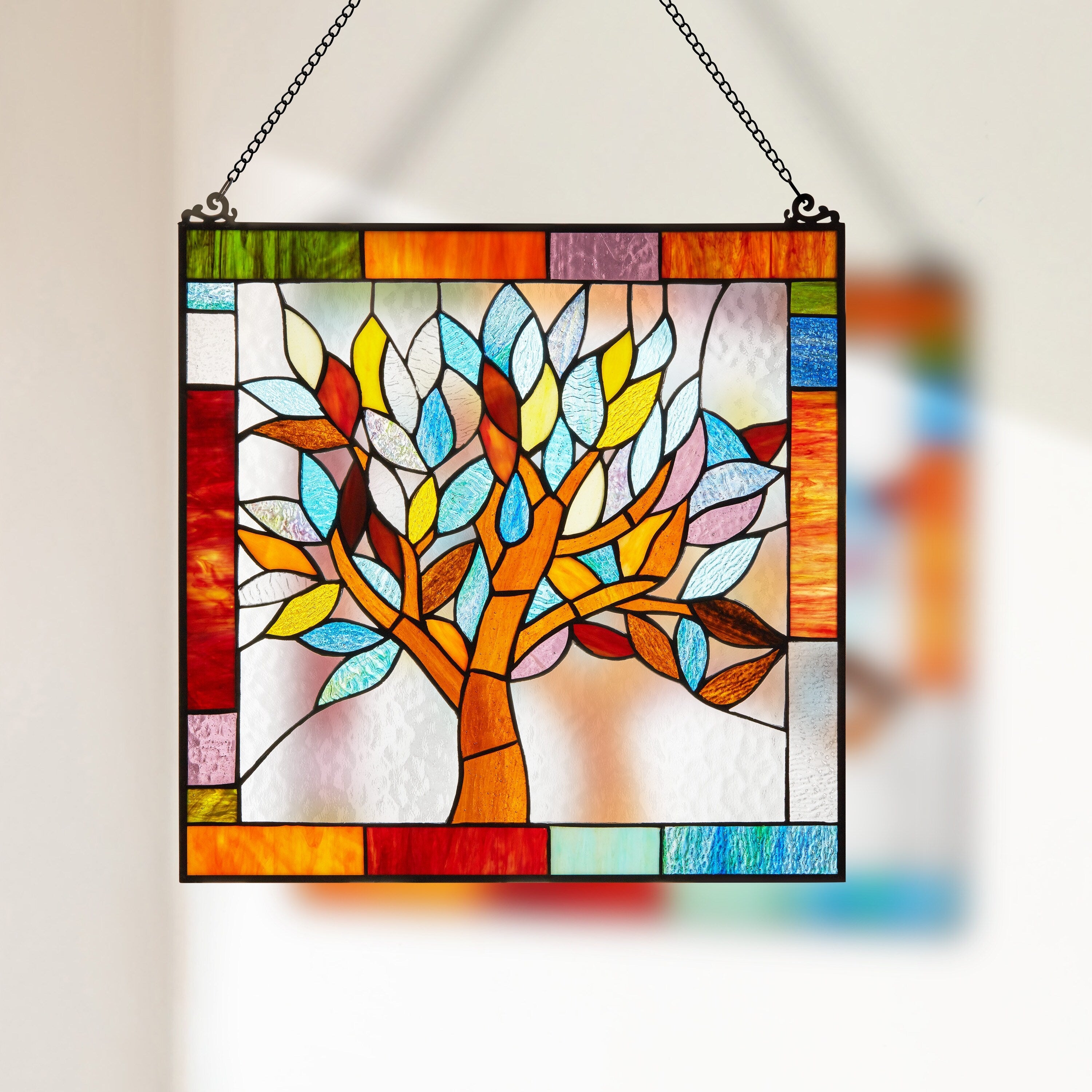 River of Goods Tiffany Style Mystical World Tree Stained Glass 18-inch Window Panel - M