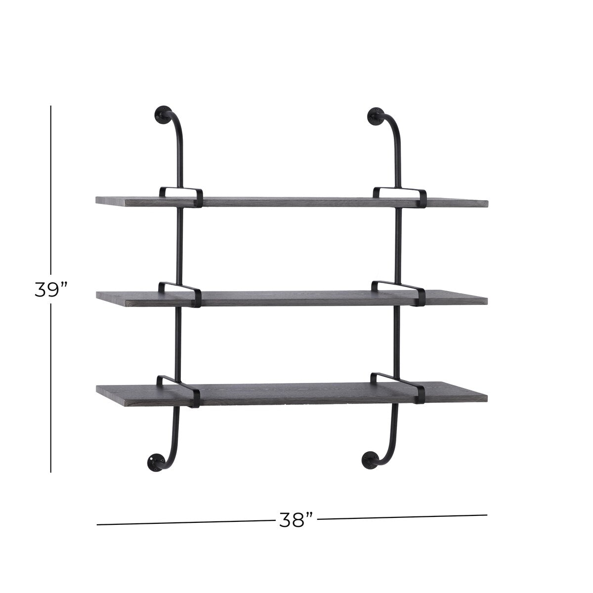 Wood 2 or 3 Level Wall Shelf with Black Metal Brackets - Brown or Gray - Roche River Decor
