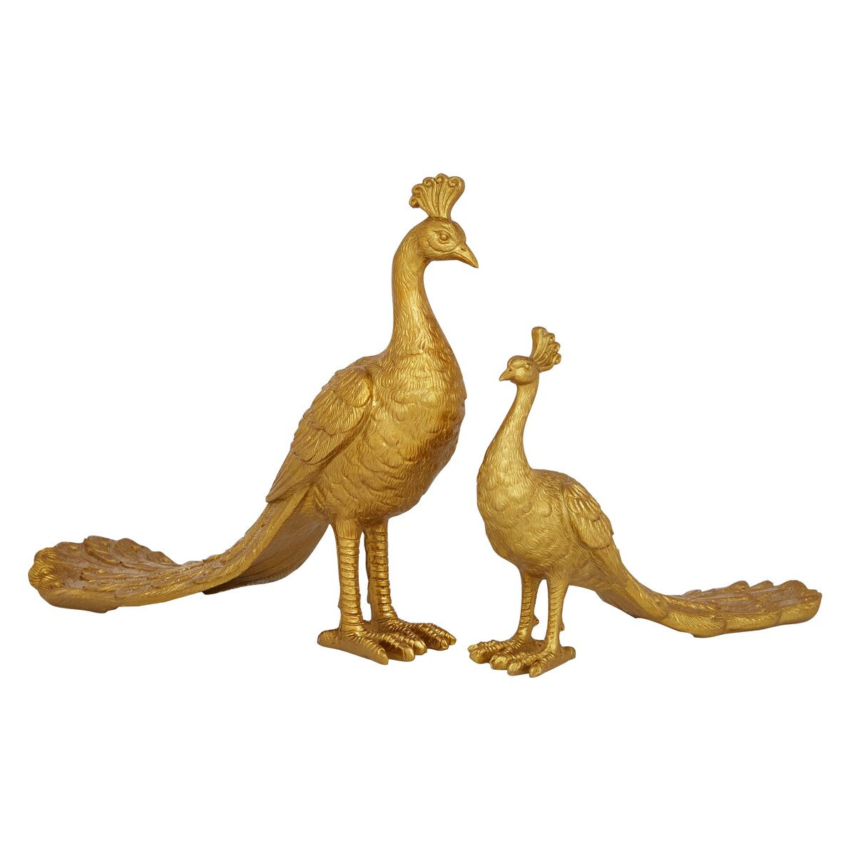 Polystone Peacock Decorative Sculpture - Set of 2 Gold - Roche River Decor