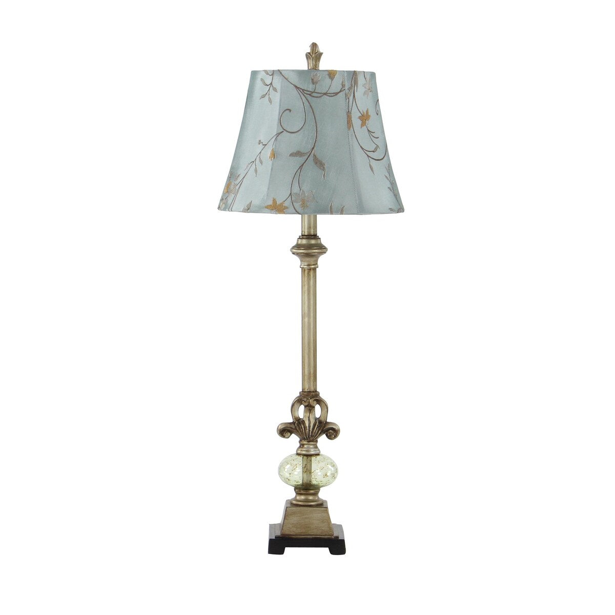 Polystone Floral Antique Style Room Buffet Lamp with Tapered Shade - Brass - Roche River Decor