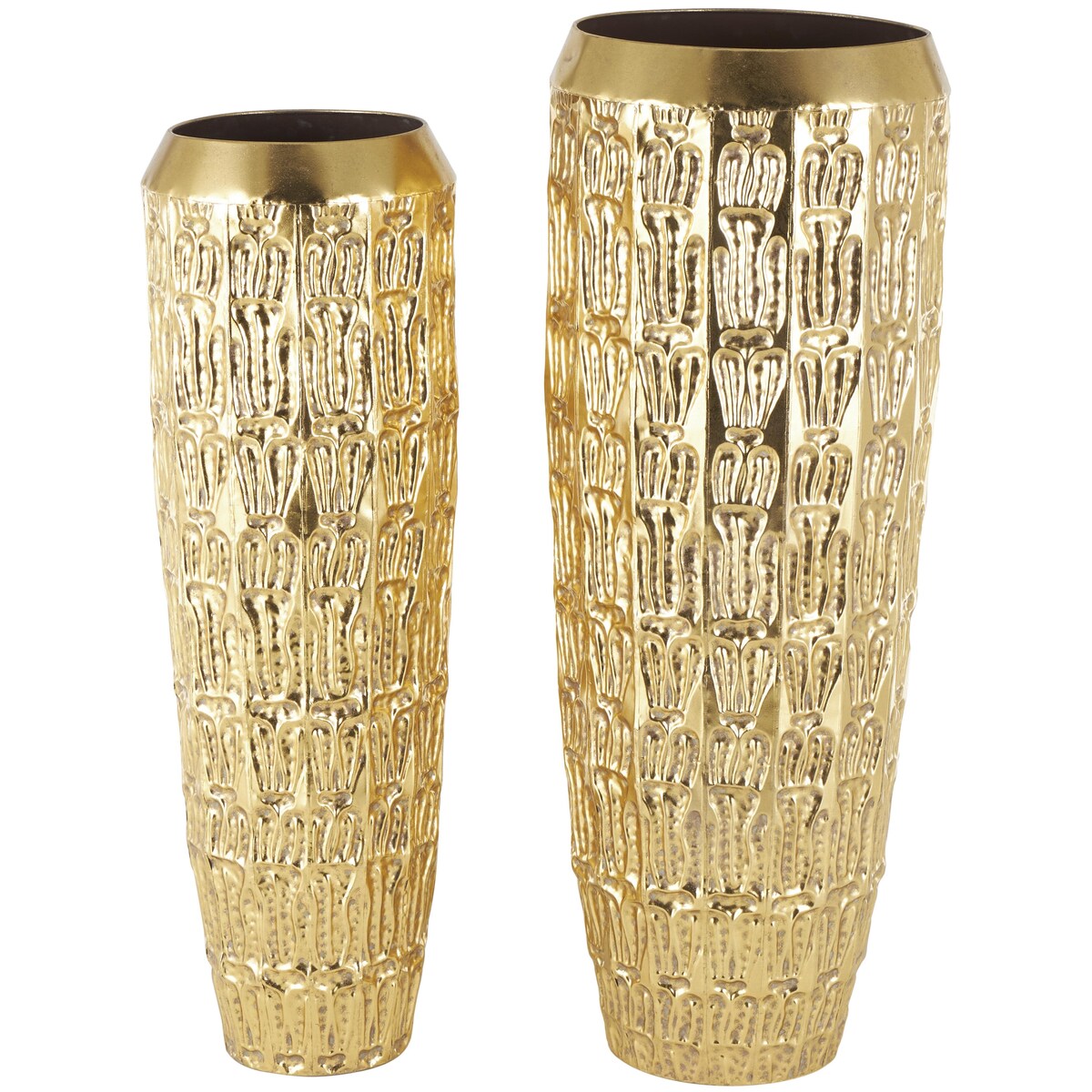 Metal Tall Decorative Vase with Grooved Patterns - Set of 2 Gold - Roche River Decor