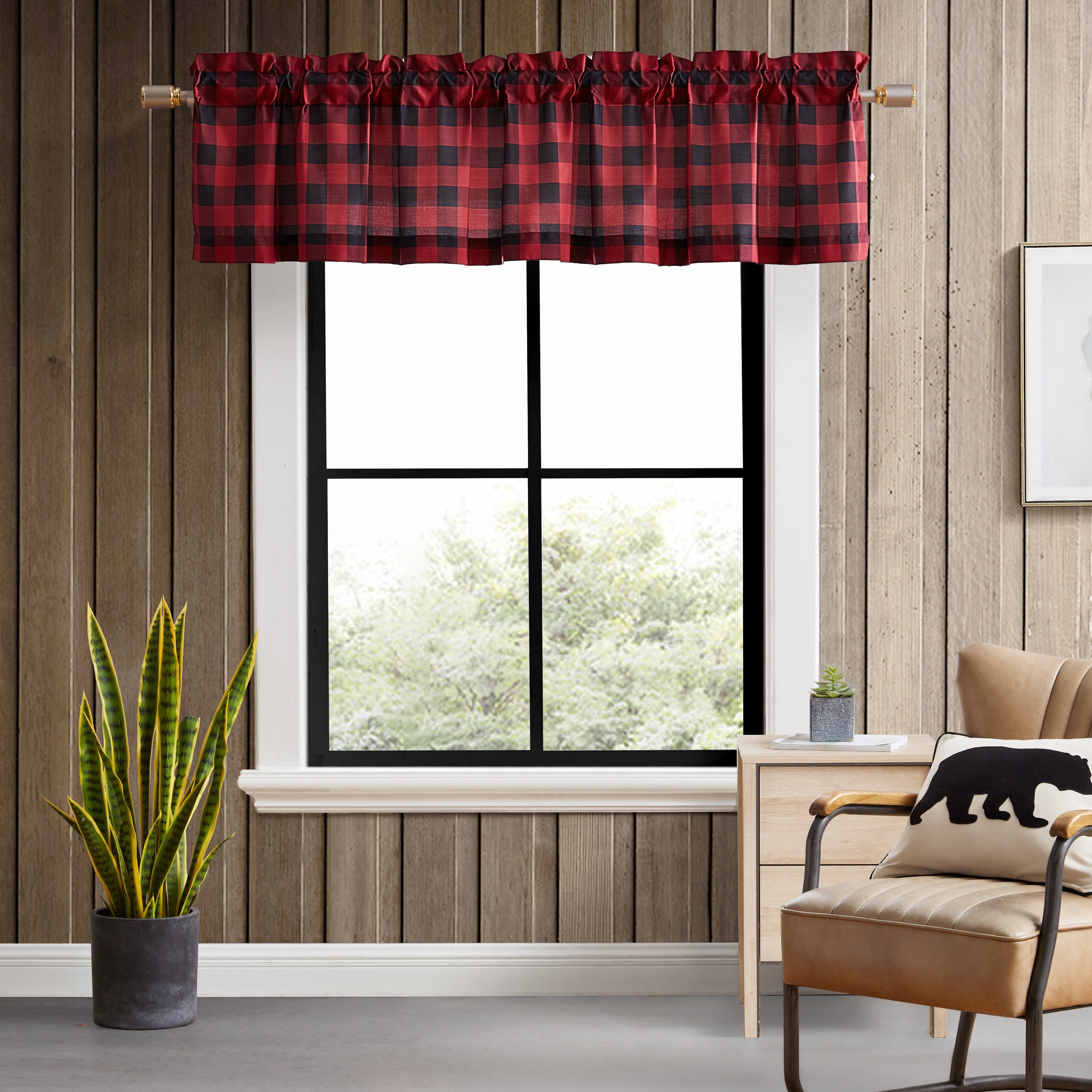 Eddie Bauer Mountain Plaid Red Pole Top Window Valance - 86 x 15