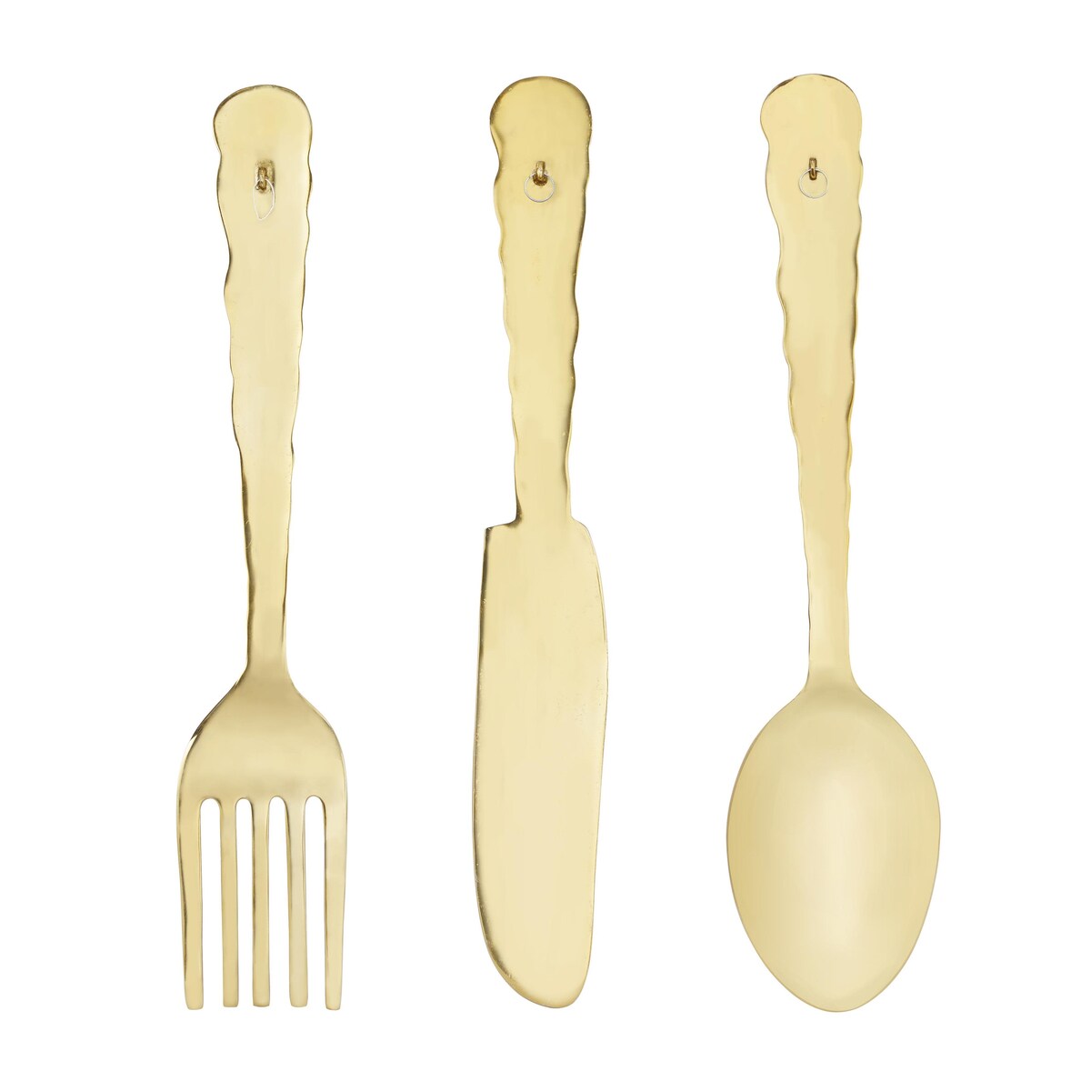 Aluminum Metal Utensils Knife, Spoon and Fork Home Wall Decor - Set of 3 Gold - Roche River Decor