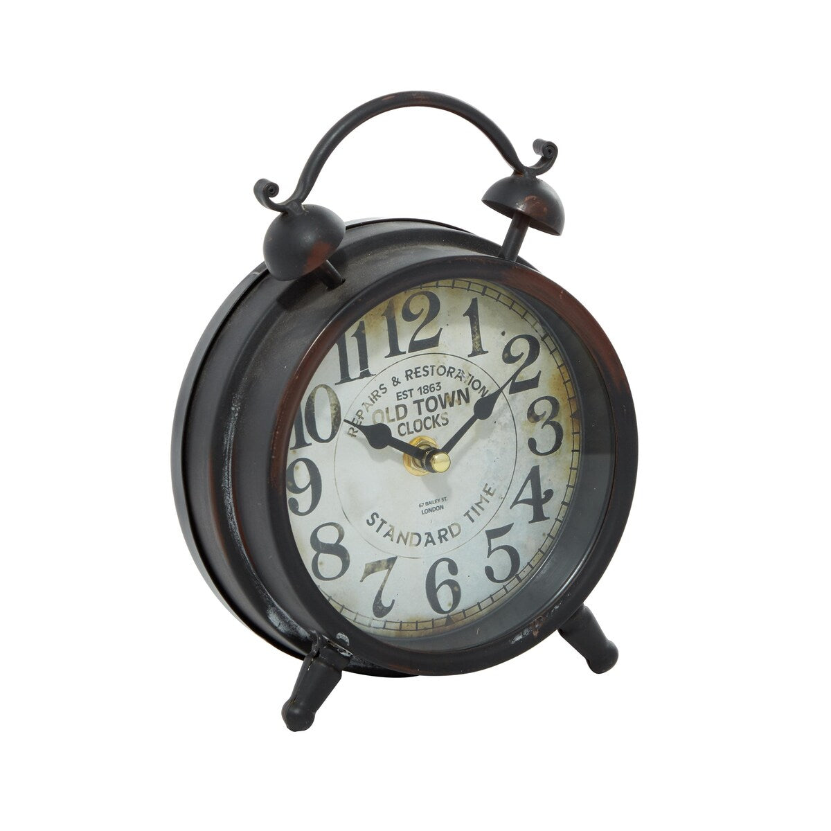 Metal Decorative Clock with Bell Style Top - Brown or Black - Roche River Decor