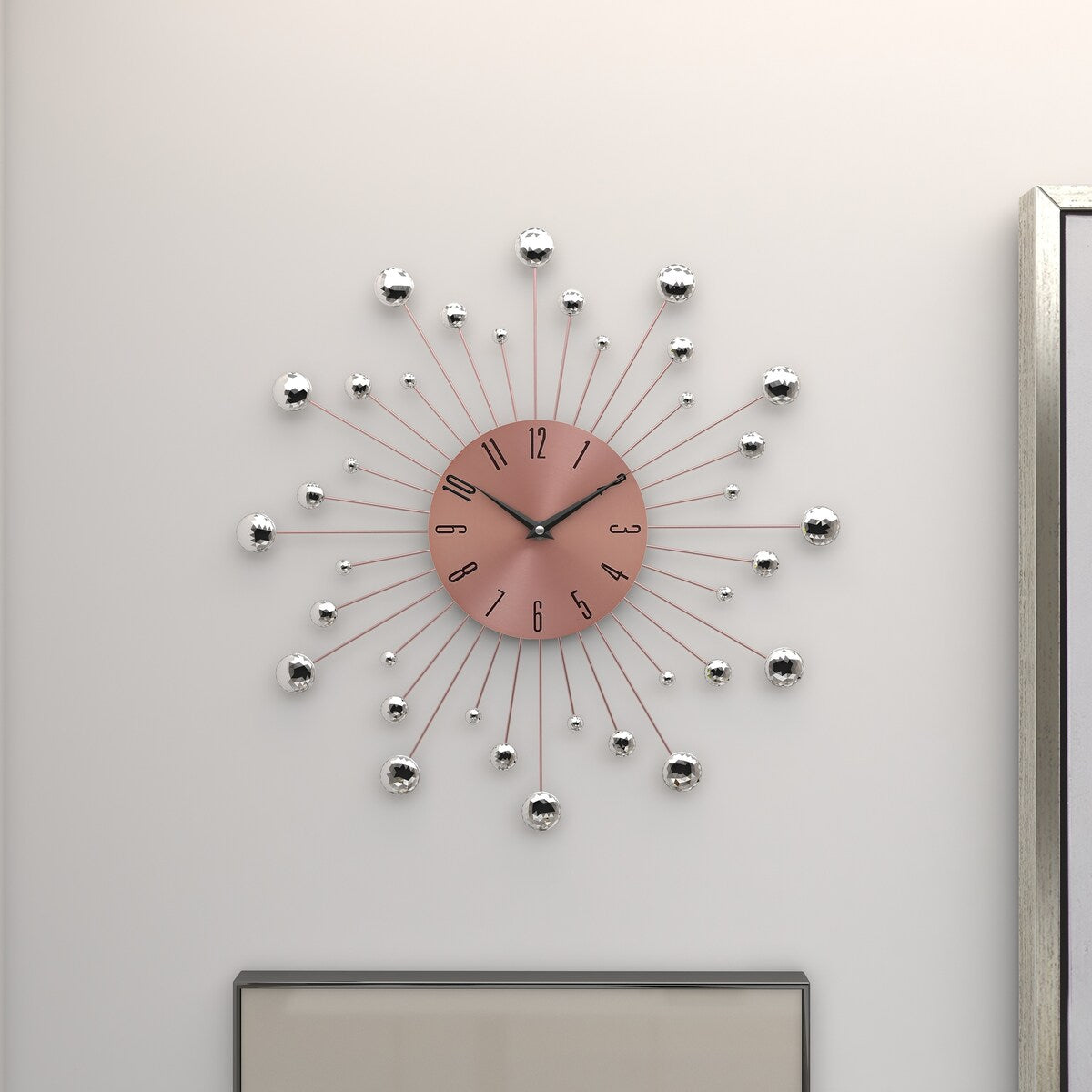 Metal Starburst Decorative Wall Clock with Crystal Accents - Gold, Brown, Silver, Copper - Roche River Decor