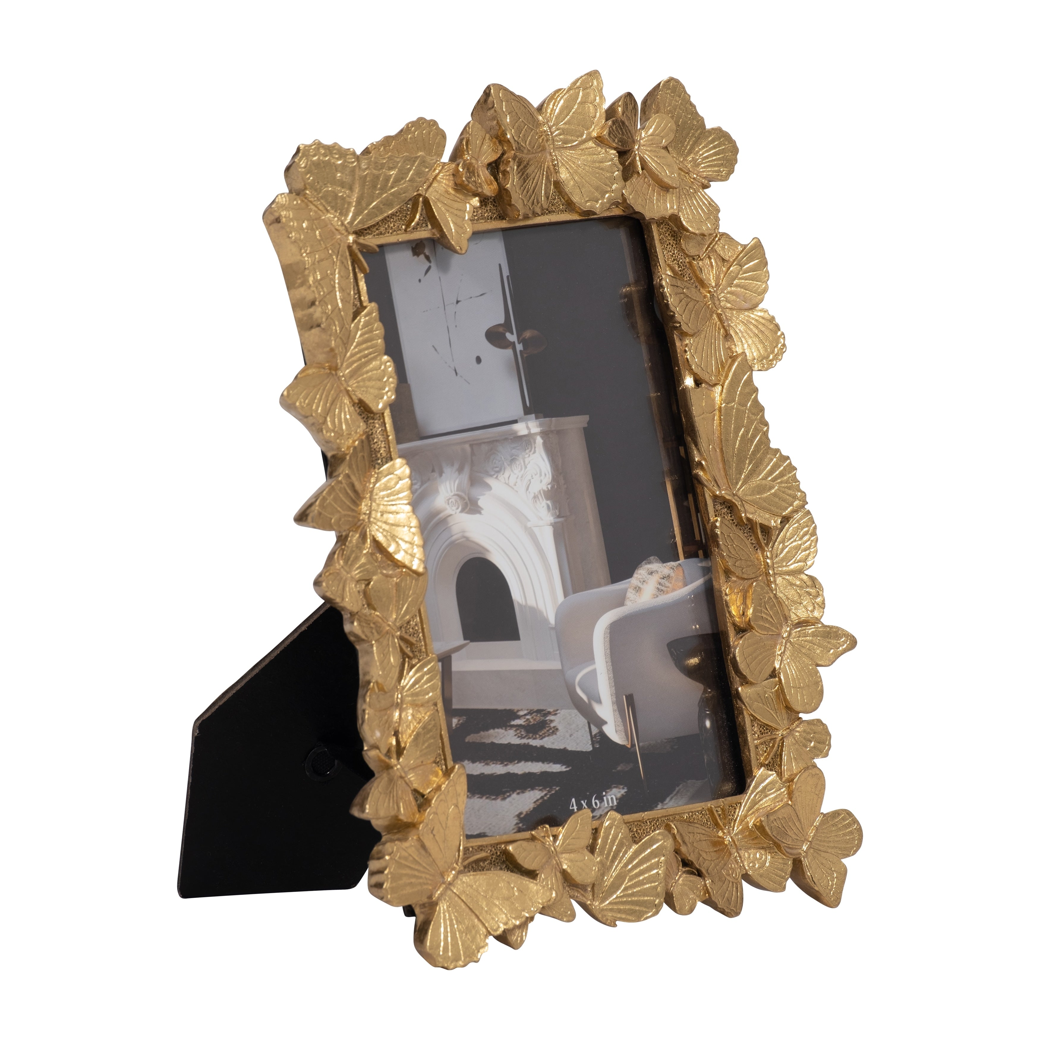 Sagebrook Home 4x6 Gold Polyresin and Glass Photo Frame with Enchanting Butterflies Decor