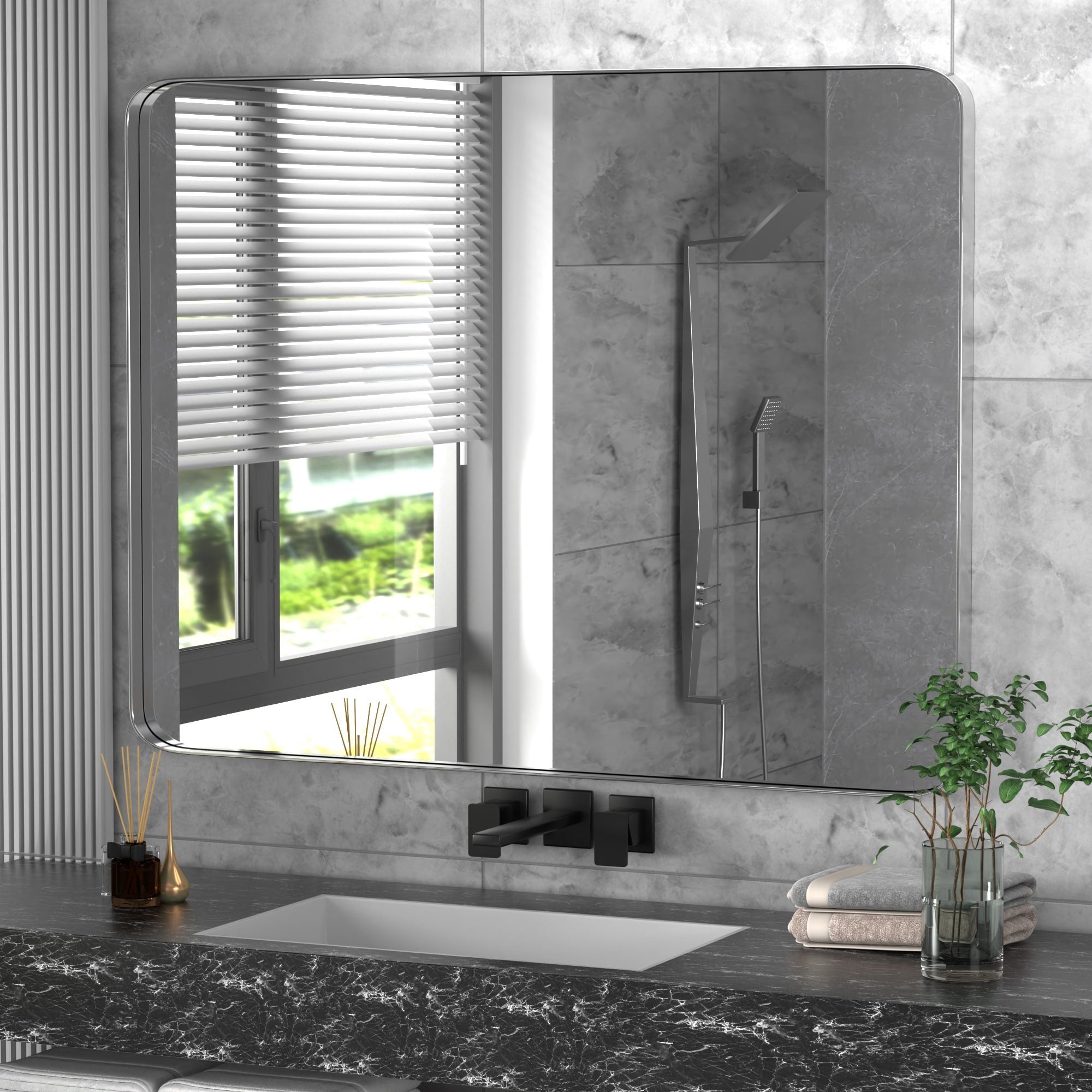 Stainless Steel Rectangular Mirror, Bathroom Mirror, Dressing Mirror, Wall Mirror, Decorative Mirror