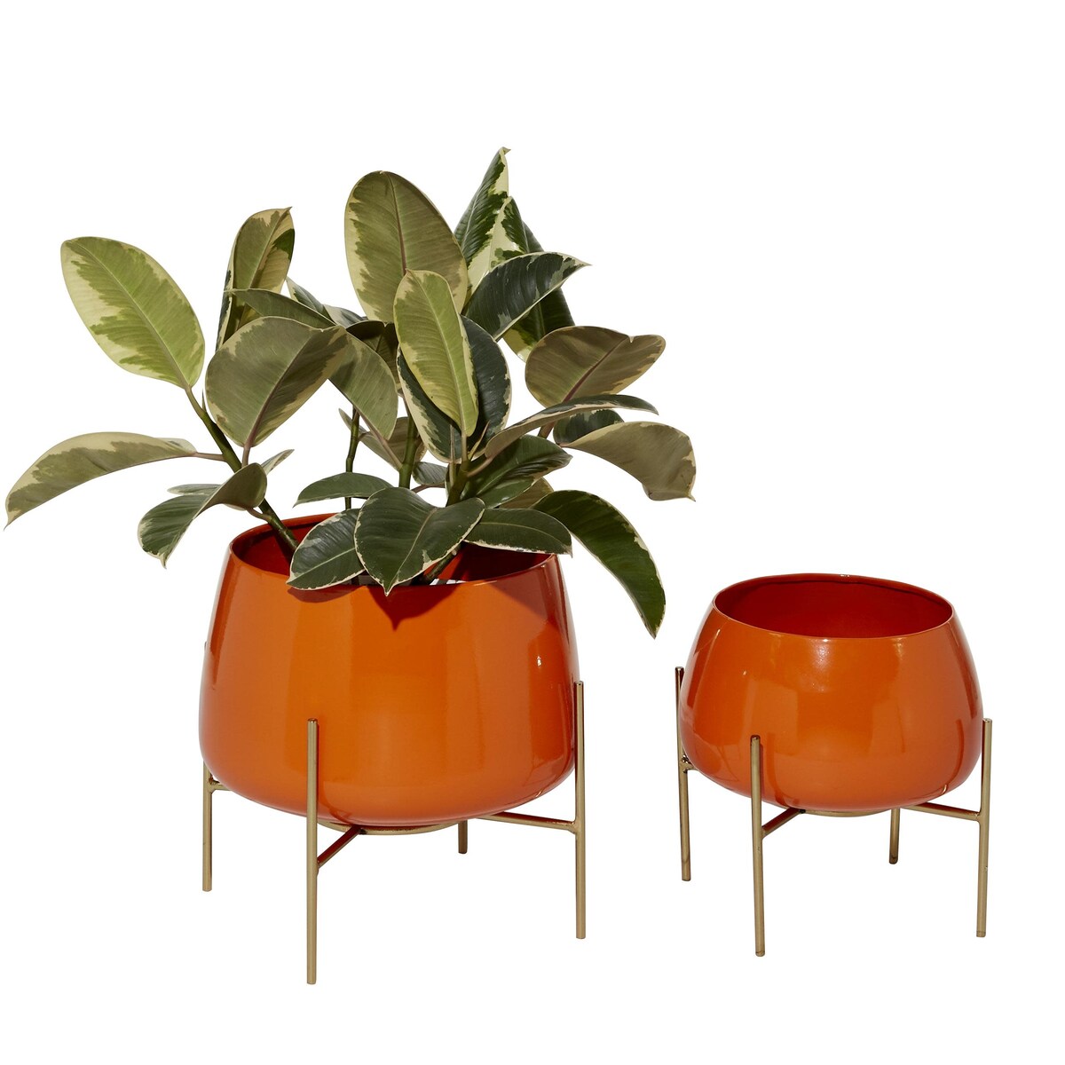 Metal Rounded Dome Indoor Outdoor Planter with Removable Stands - Set of 2 Teal, Yellow, Orange - Roche River Decor