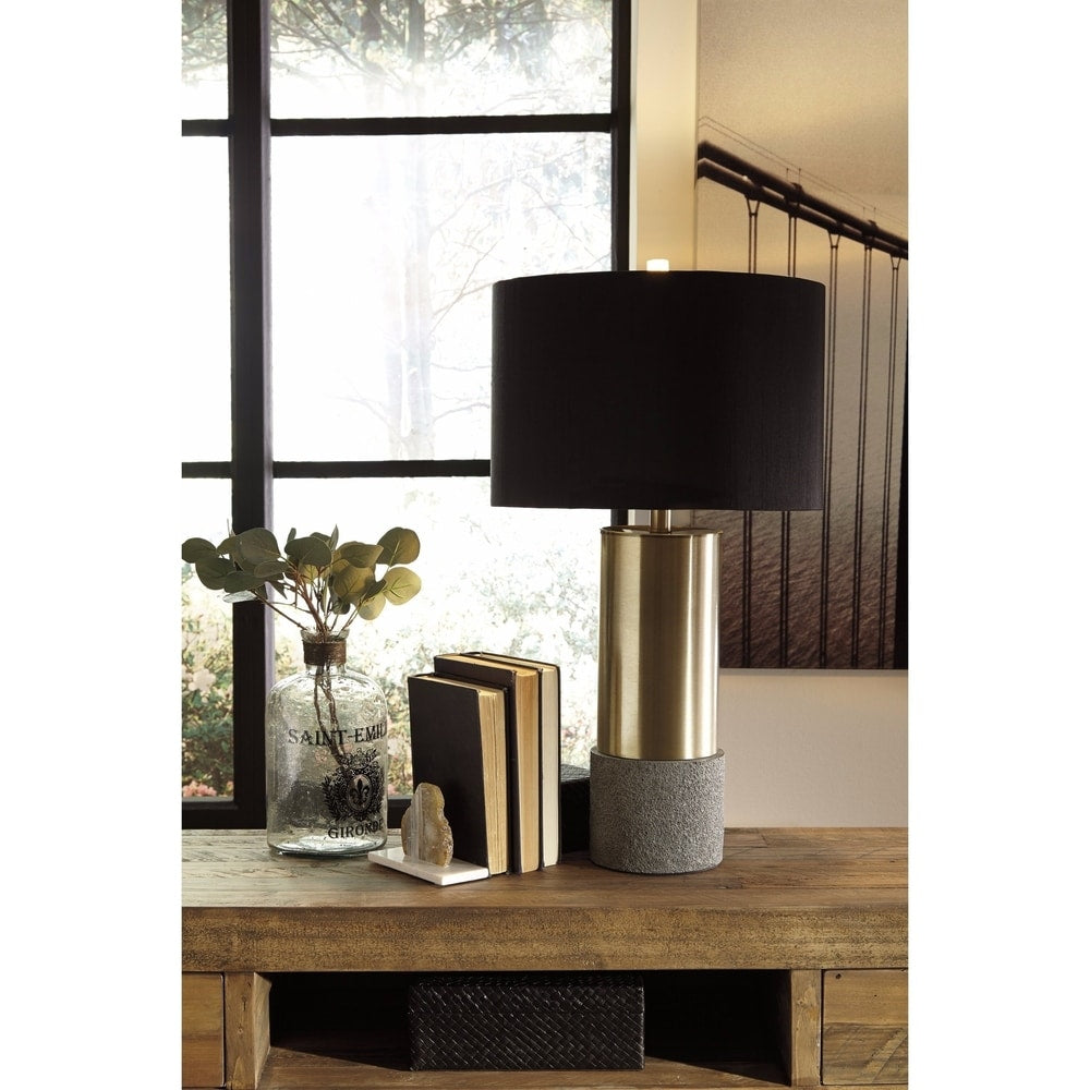 Signature Design by Ashley Jacek Grey Brass-tone and Black Table Lamp (Set of 2)