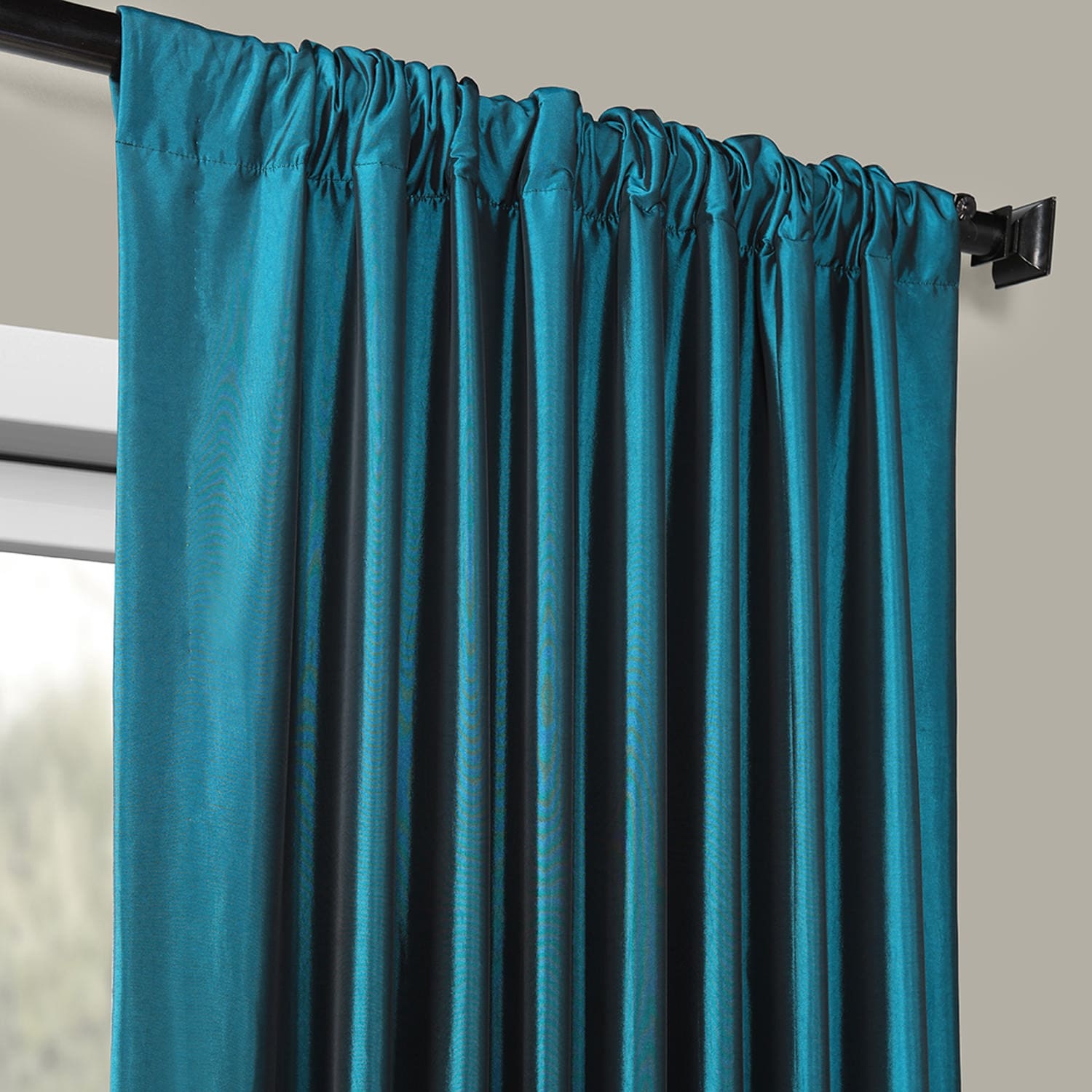 Exclusive Fabric Faux Silk Taffeta Solid Blackout Curtain (1 Panel)