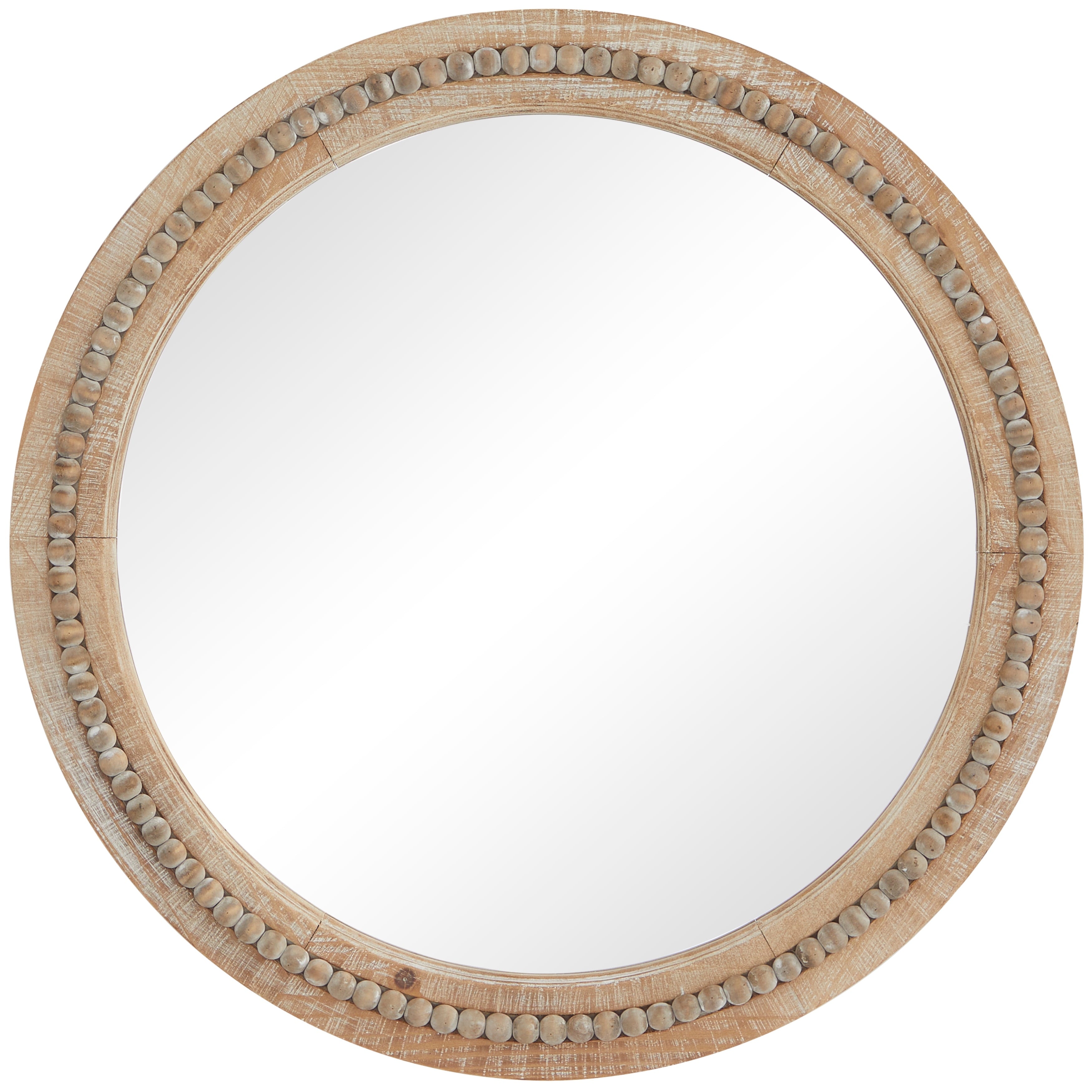 Wood Distressed Wall Mirror with Beaded Detailing - Light Brown or Brown - Roche River Decor