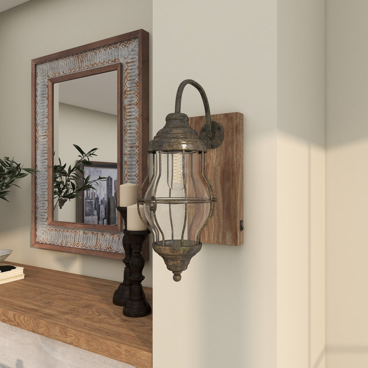 Metal Battery Operated Room Accent Lamp with Included Fixed LED Light - Brown - Roche River Decor