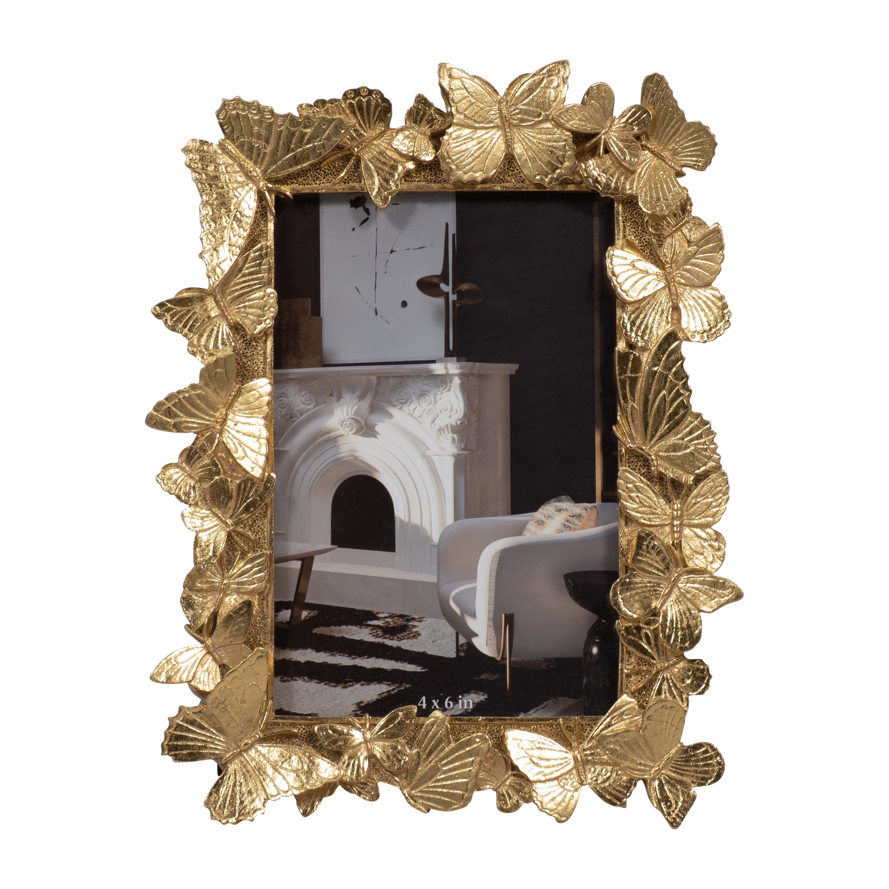 Sagebrook Home 4x6 Gold Polyresin and Glass Photo Frame with Enchanting Butterflies Decor