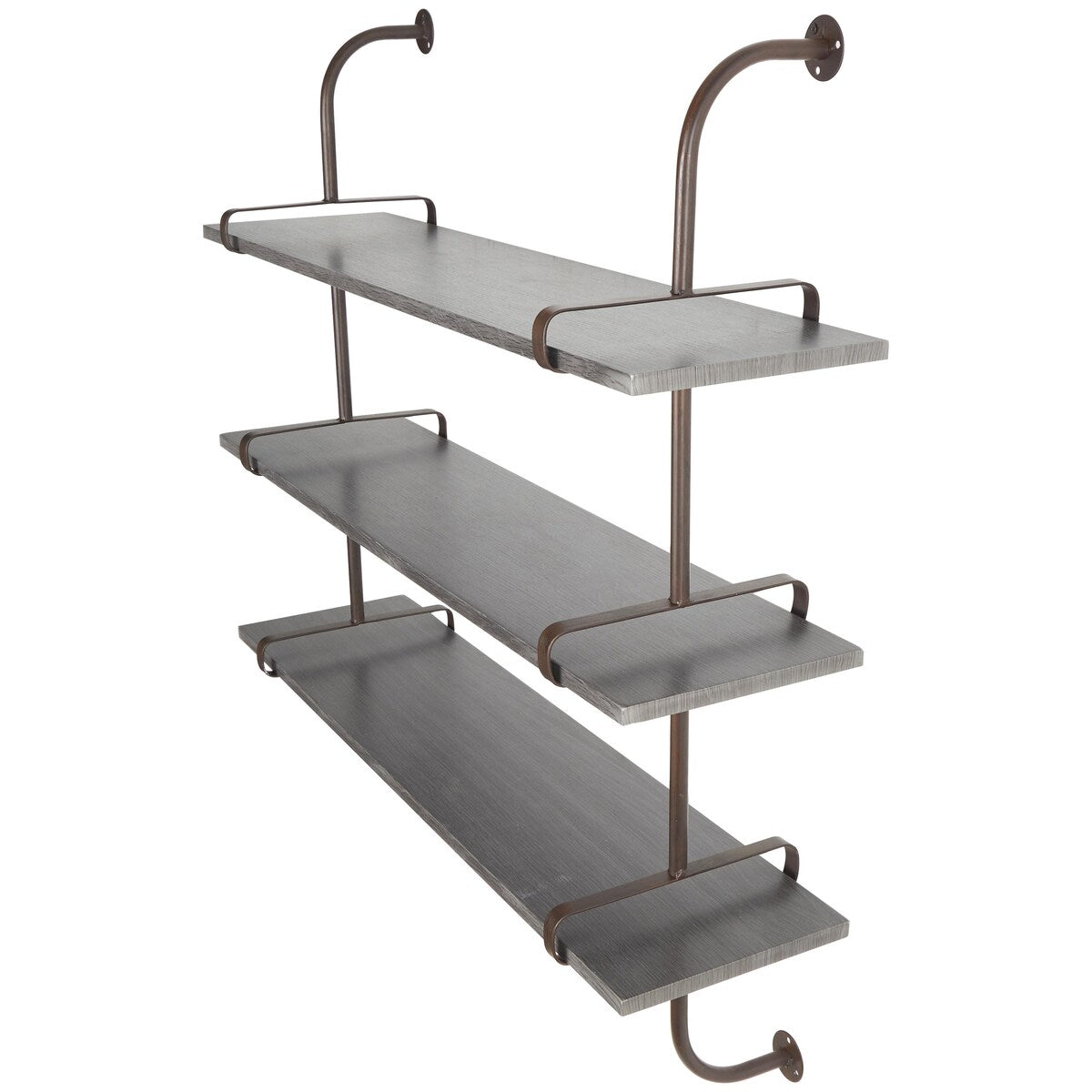 Wood 2 or 3 Level Wall Shelf with Black Metal Brackets - Brown or Gray - Roche River Decor