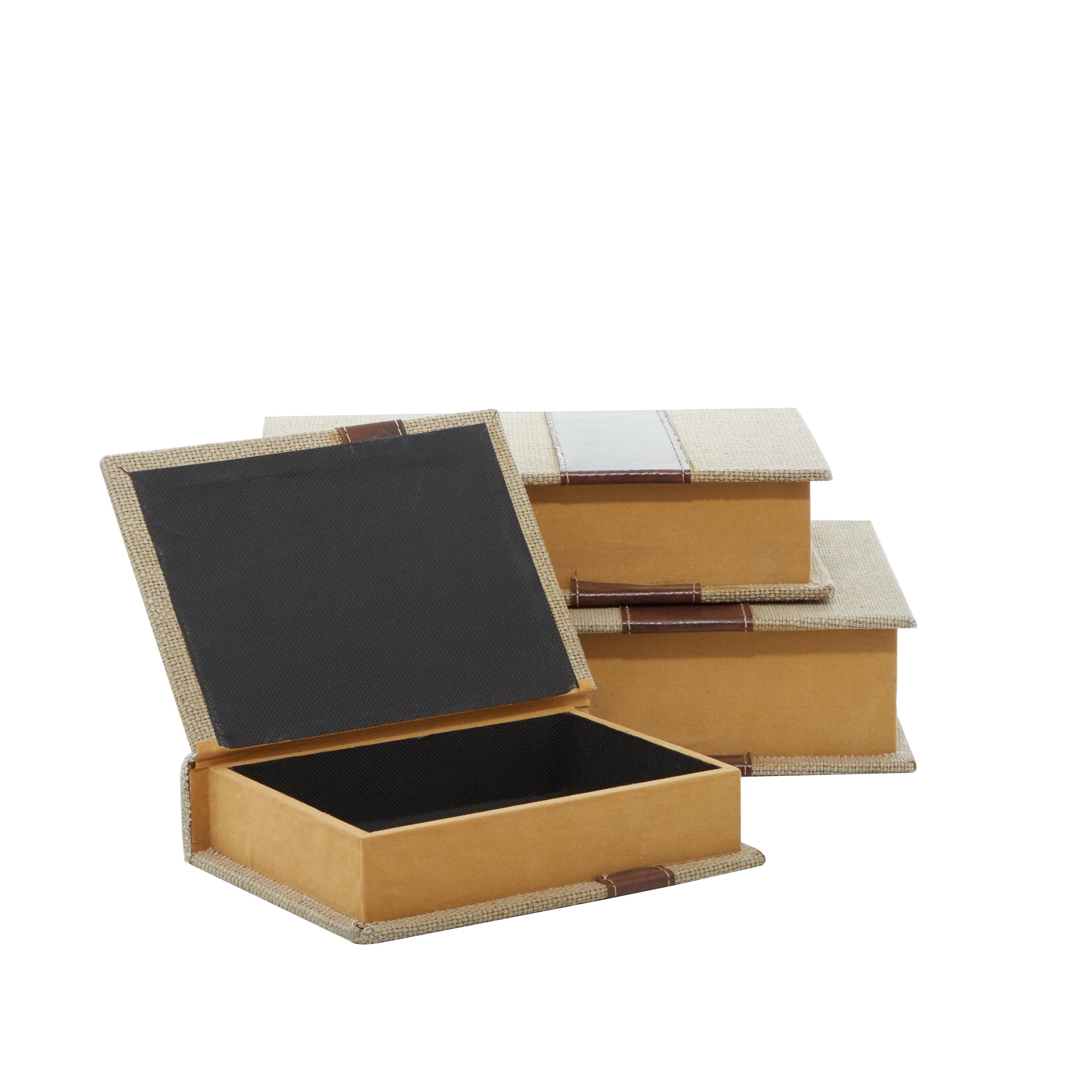 Linen Leather or Wooden Fabric Storage Book Decorative Box - Set of 3 or 4 Multi Colored - Roche River Decor