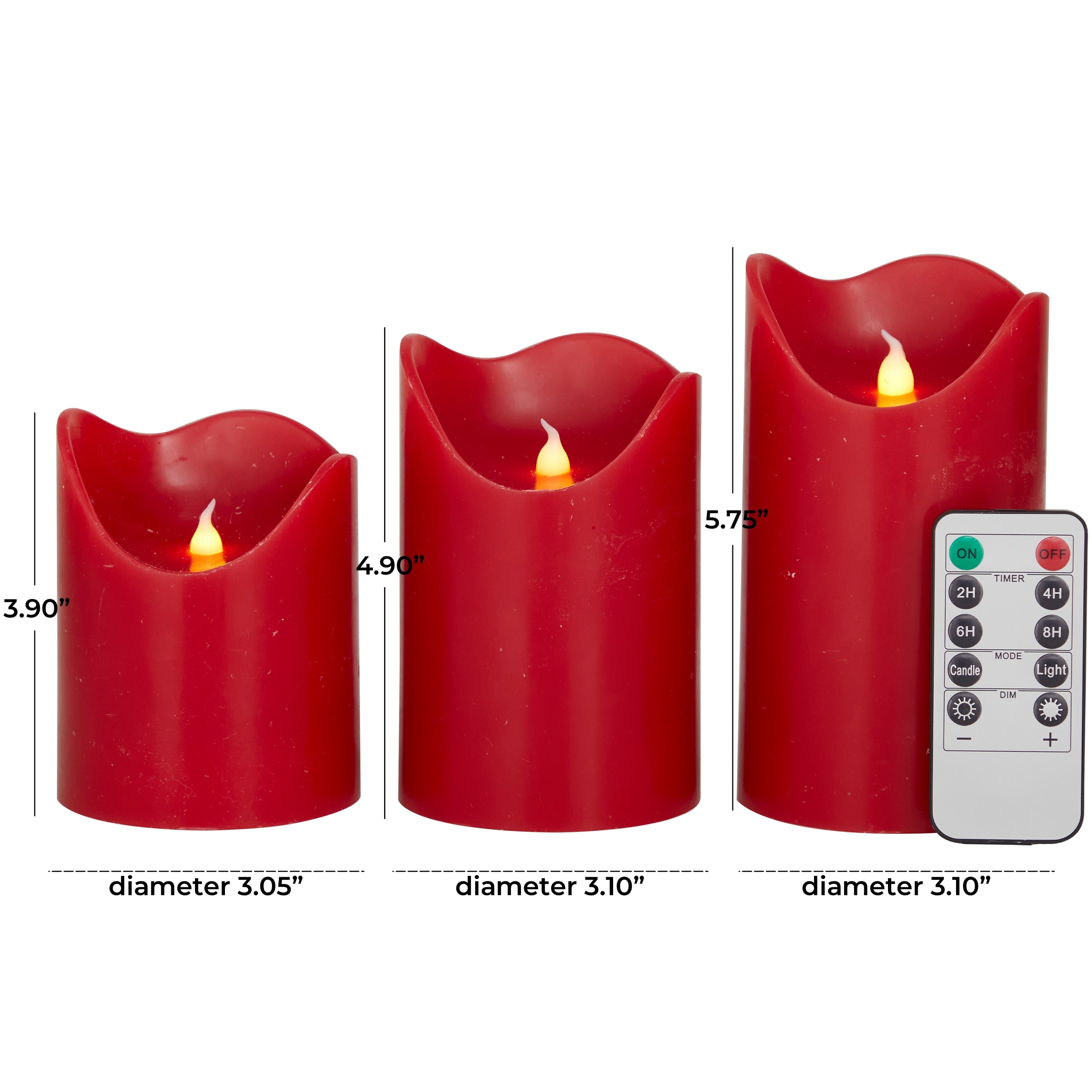 Silver, Cream, Red or Gold Wax Gold Base Flameless Candle with Remote Control (Set of 3) - S/3 6, 5, 4H