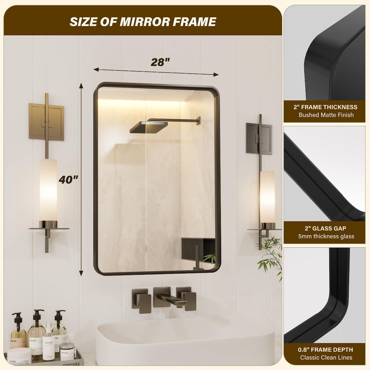 Black Metal Framed Bathroom Mirror