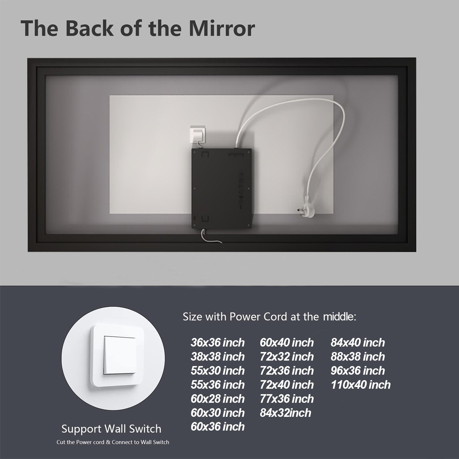 Apmir Metal Black Frame Back & Front LED Lighted Bathroom Vanity Mirror with Anti-Fog Tempered Glass