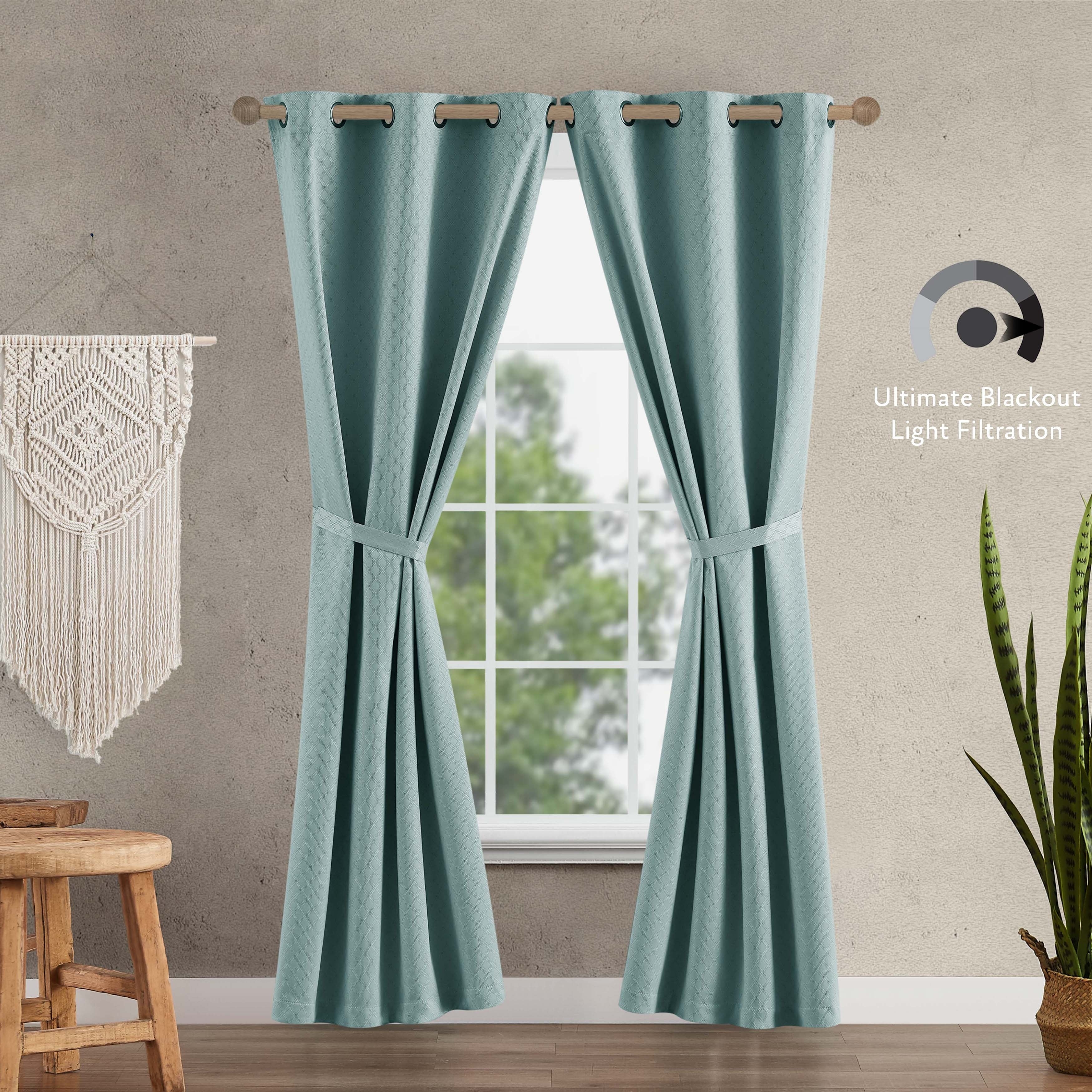 Jessica Simpson Faye Textured Blackout Grommet Window Curtain Panel Pair with Tiebacks