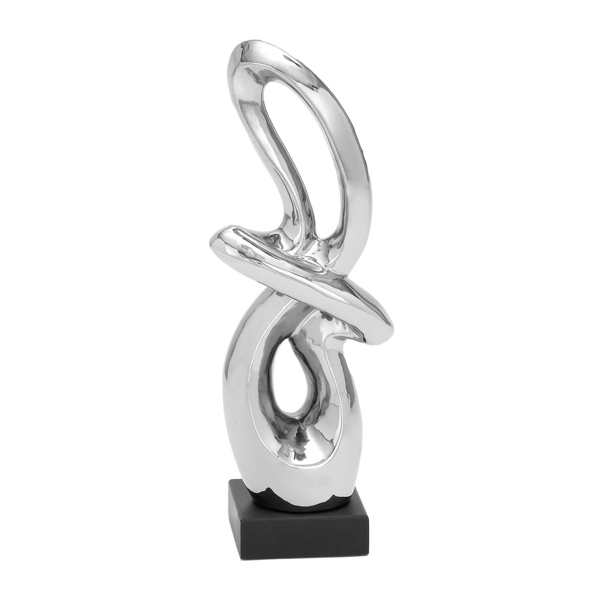 Ceramic Abstract Swirl Decorative Sculpture with Black Base - Silver - Roche River Decor