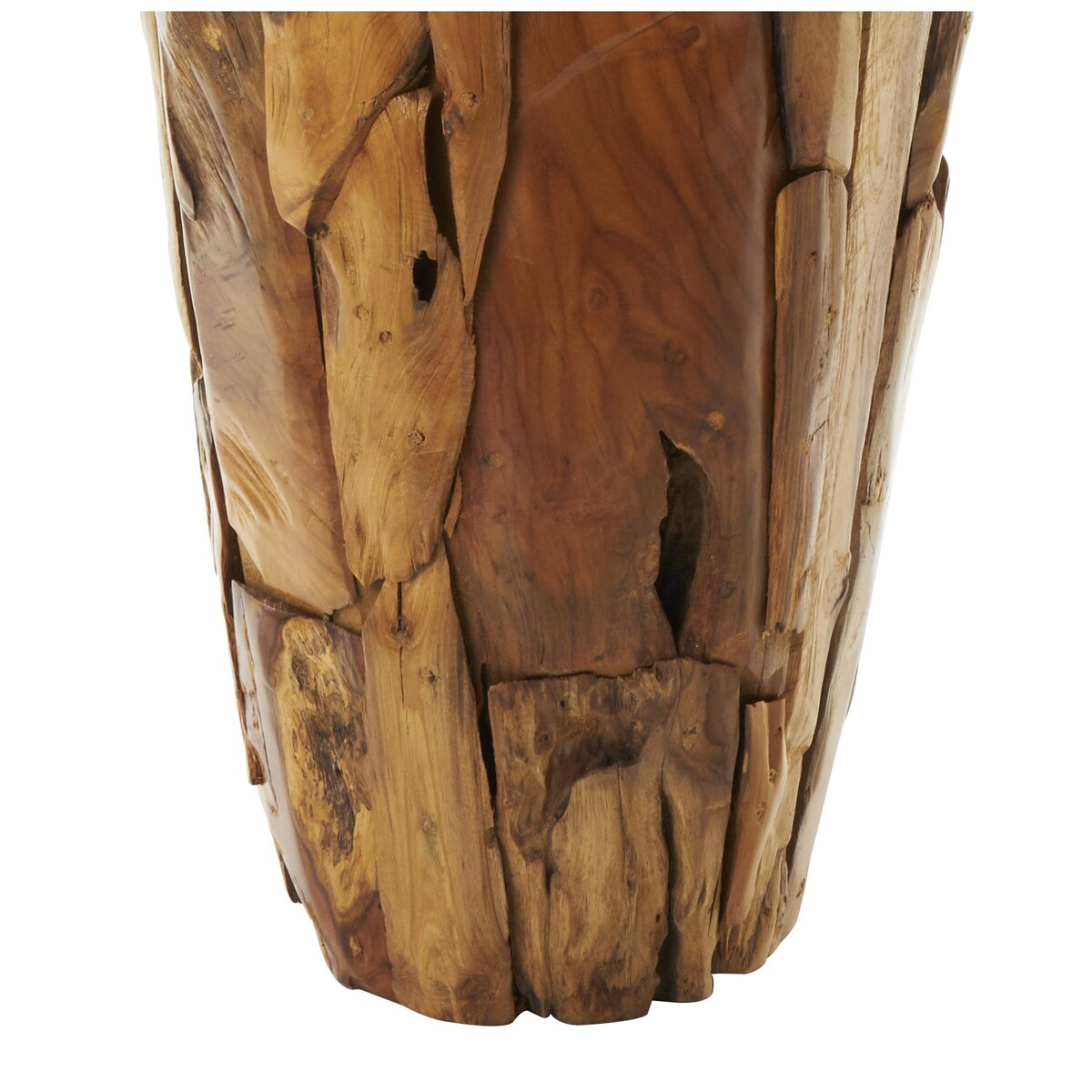 Teak Wood Handmade Floor Decorative Vase with Mosaic Live Edge Pieces - Brown - Roche River Decor