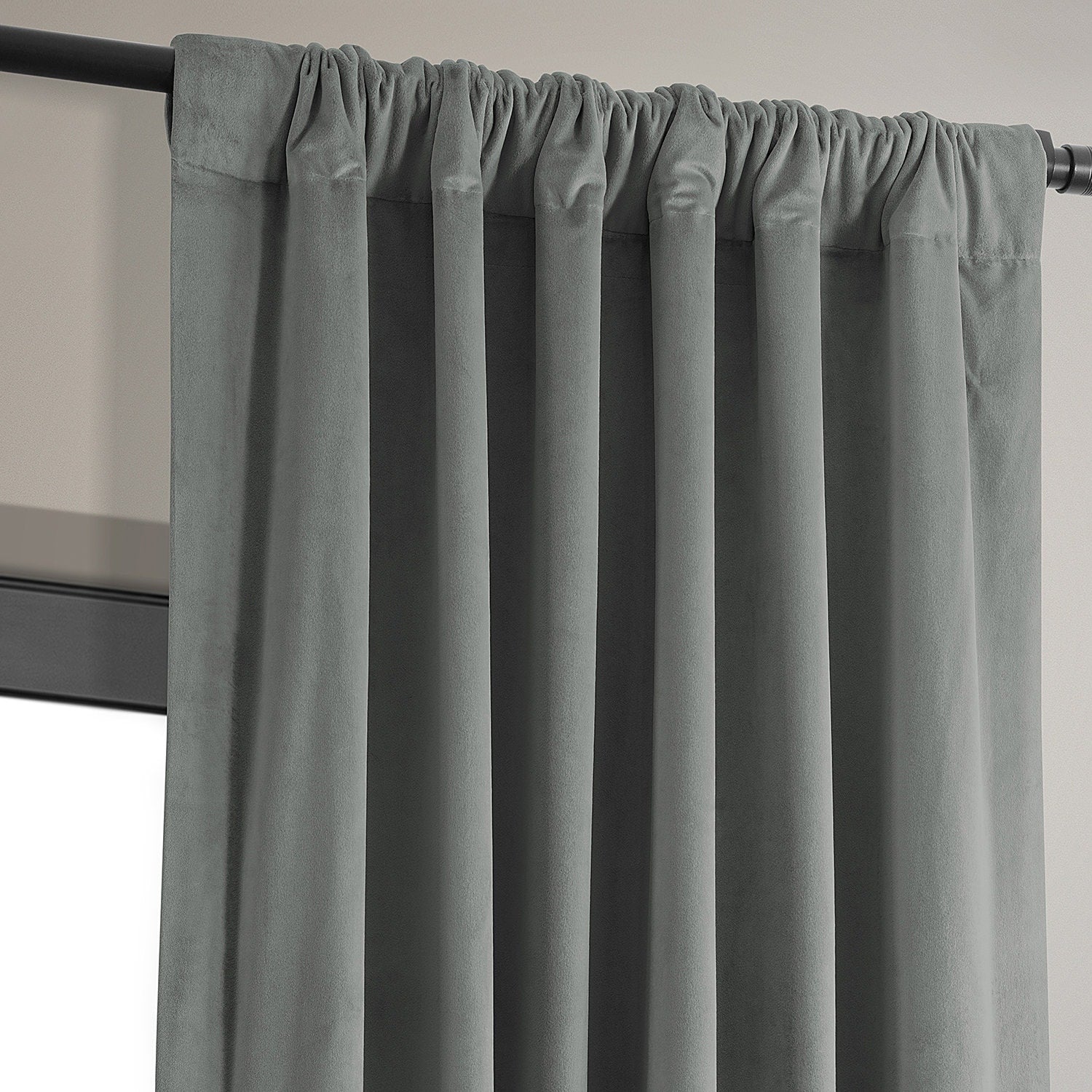 Exclusive Fabrics Signature Silver Grey Blackout Velvet Curtain Panel