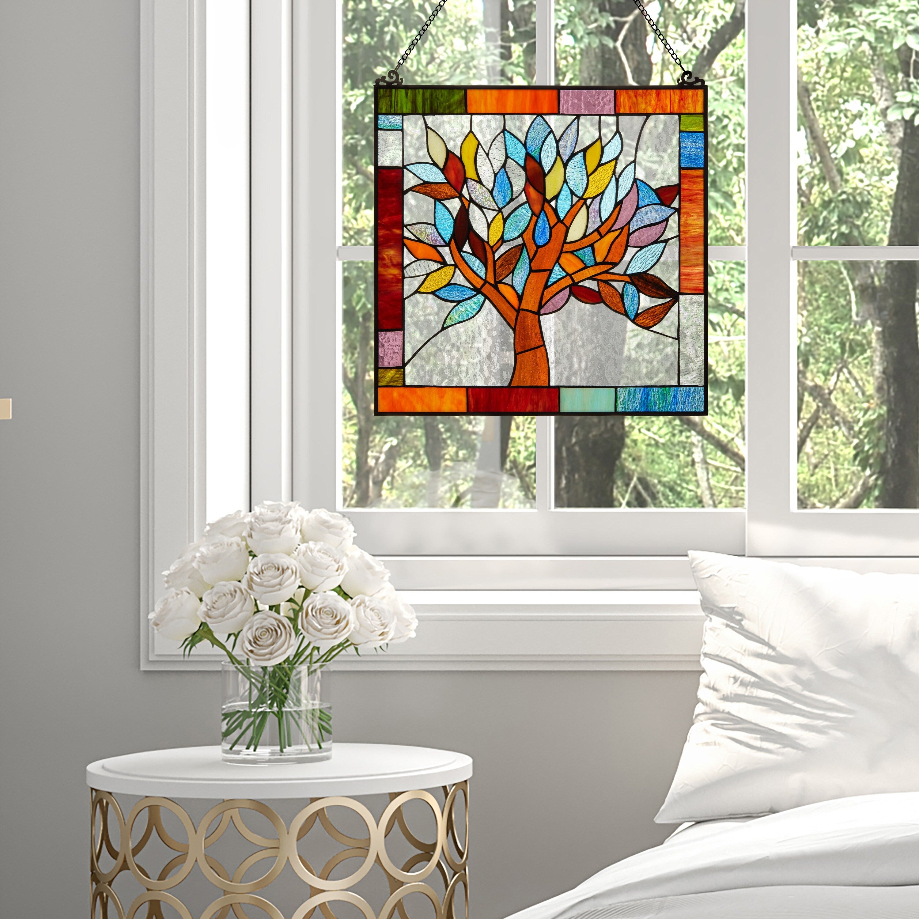 River of Goods Tiffany Style Mystical World Tree Stained Glass 18-inch Window Panel - M