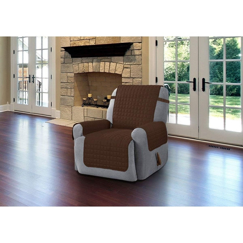 Quilted Recliner Protector Microfiber Pet Dog Furniture Cover w/ Tucks & Strap