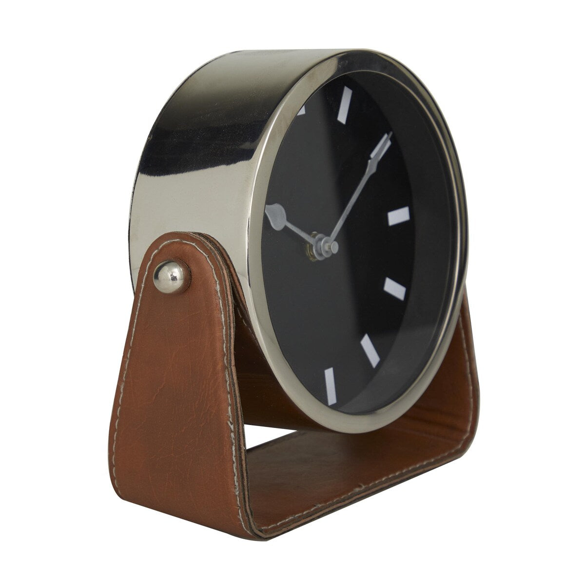 Stainless Steel Metal Decorative Clock with Leather Stand - Silver or Gold - Roche River Decor