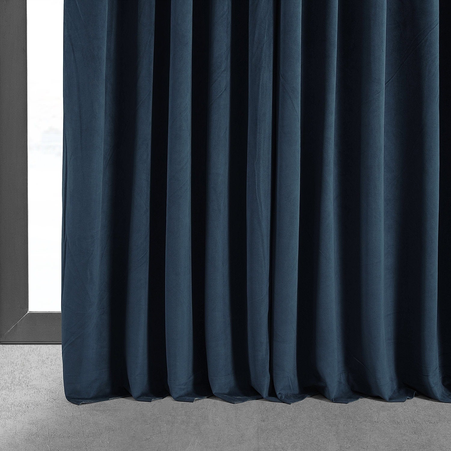 Exclusive Fabrics Signature Extra Wide Midnight Blue Velvet Blackout Curtain (1 Panel) - Luxurious Blackout Drapery