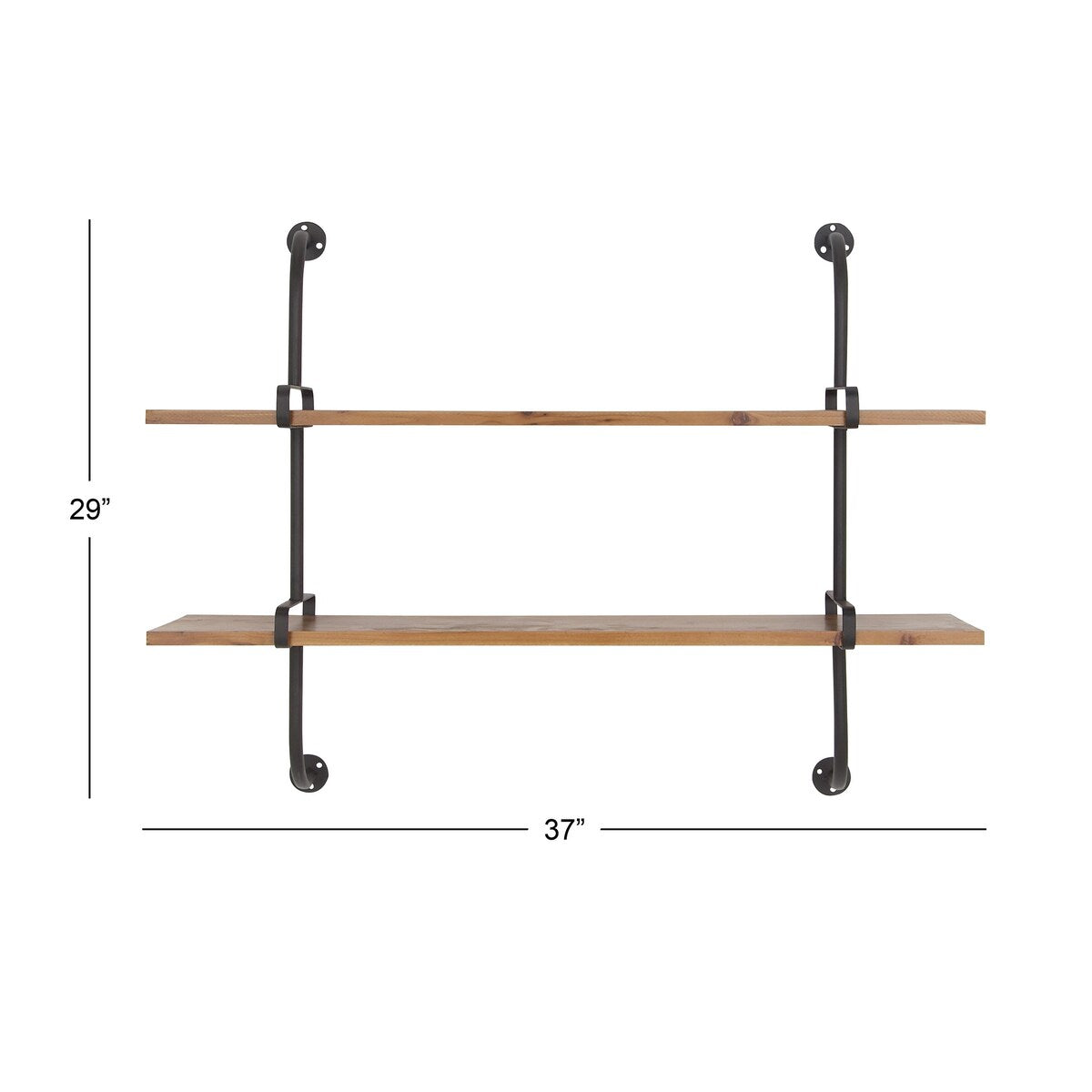 Wood 2 or 3 Level Wall Shelf with Black Metal Brackets - Brown or Gray - Roche River Decor