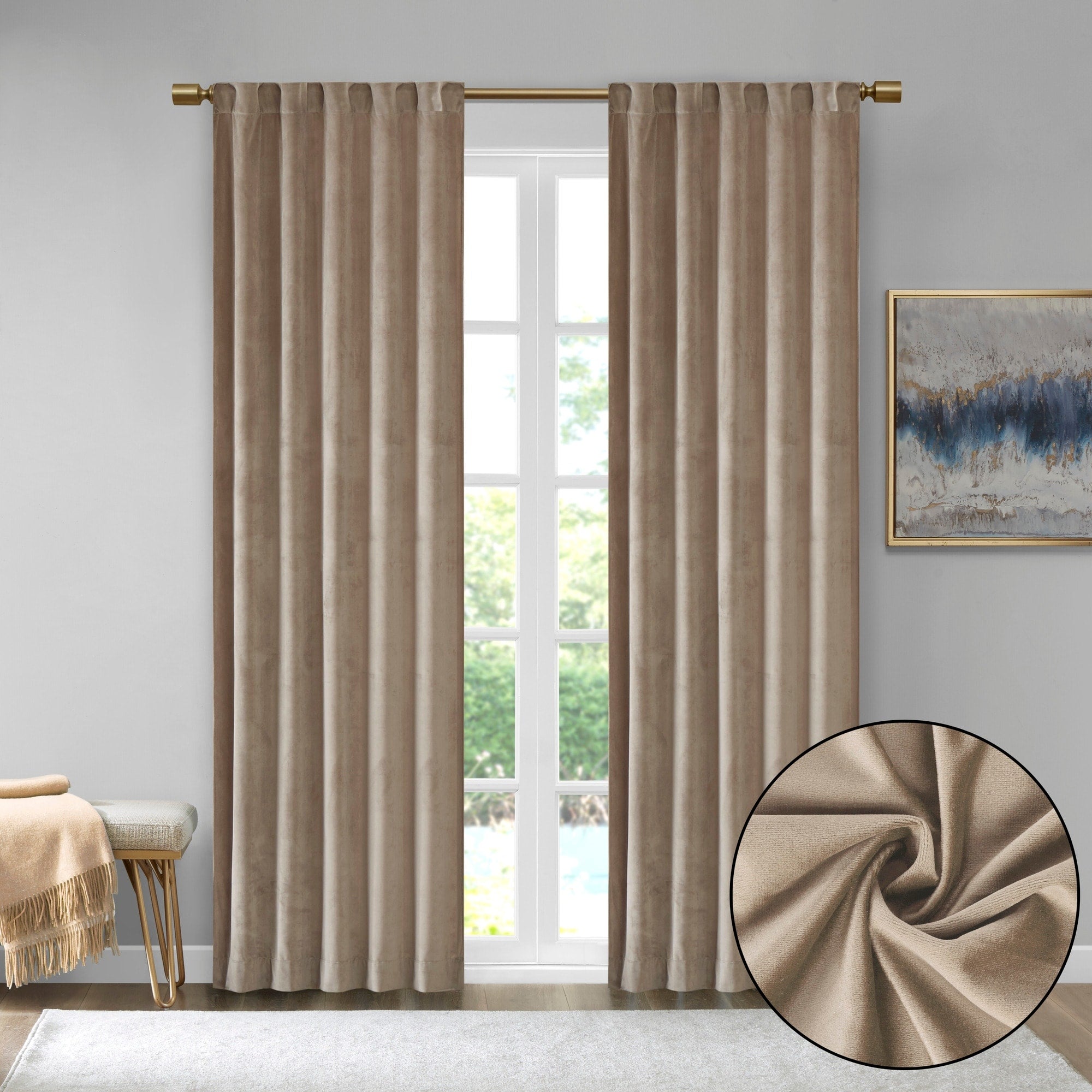 510 Design Garett Room Darkening Poly Velvet Rod Pocket/Back Tab Curtain Panel Pair