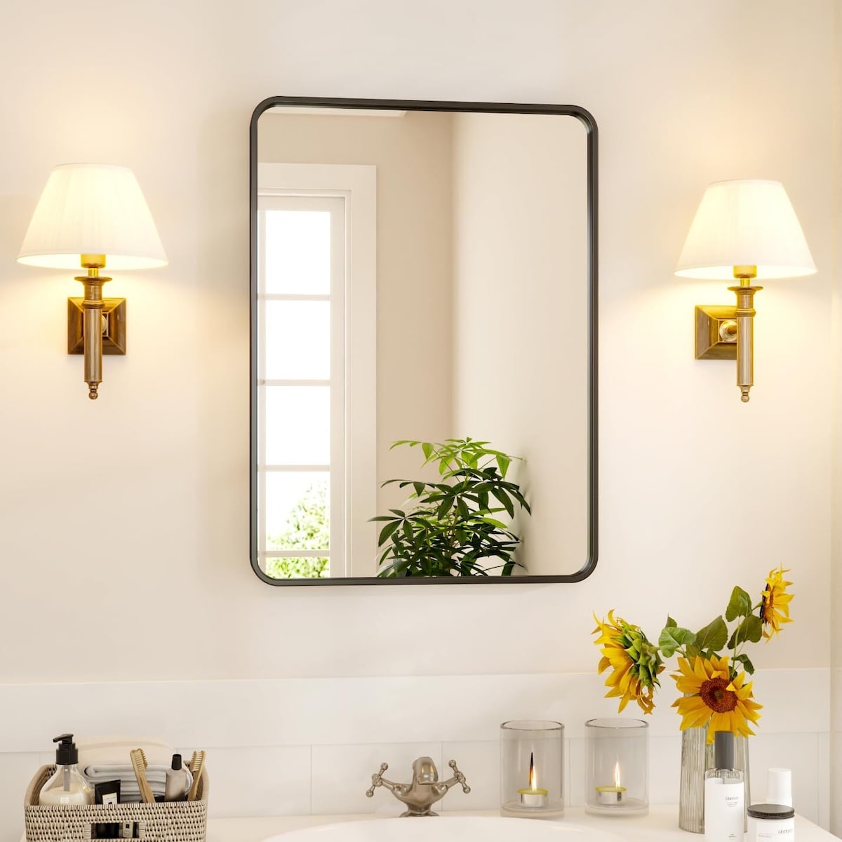 Black Metal Framed Bathroom Mirror