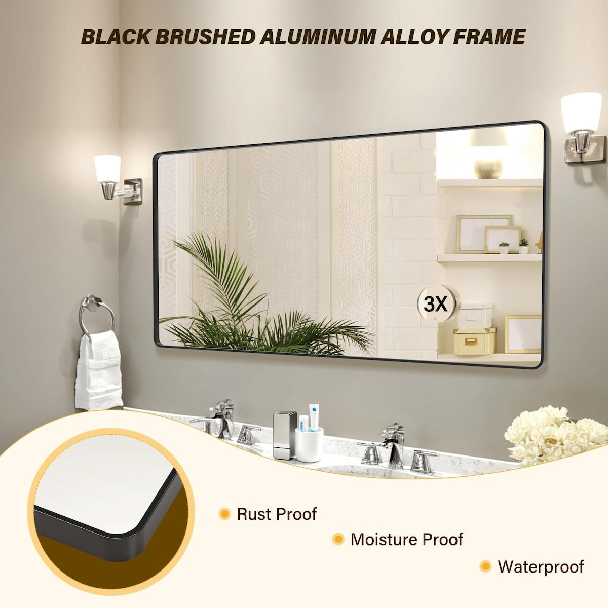 Black Metal Framed Bathroom Mirror