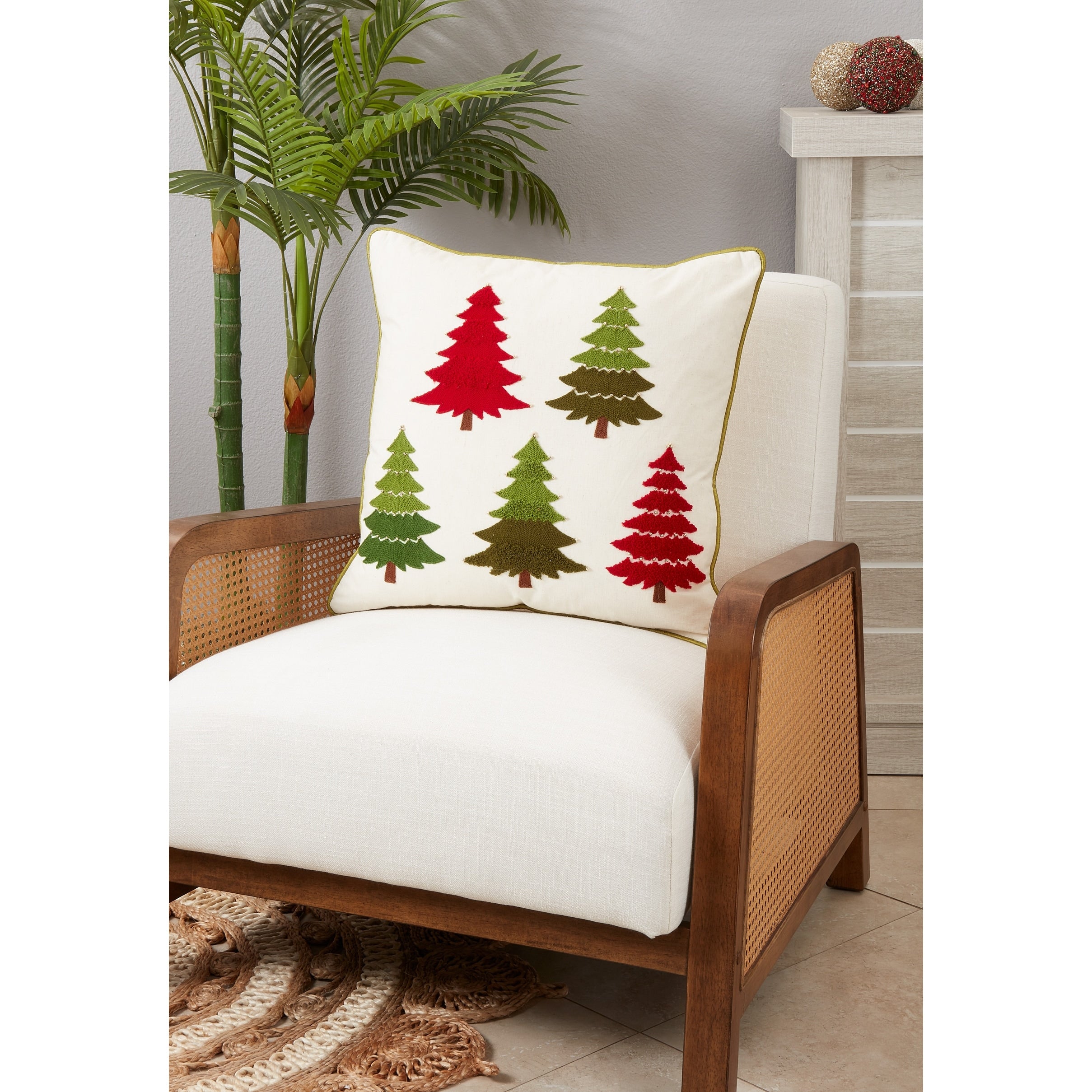 Embroidered Christmas Tree Throw Pillow