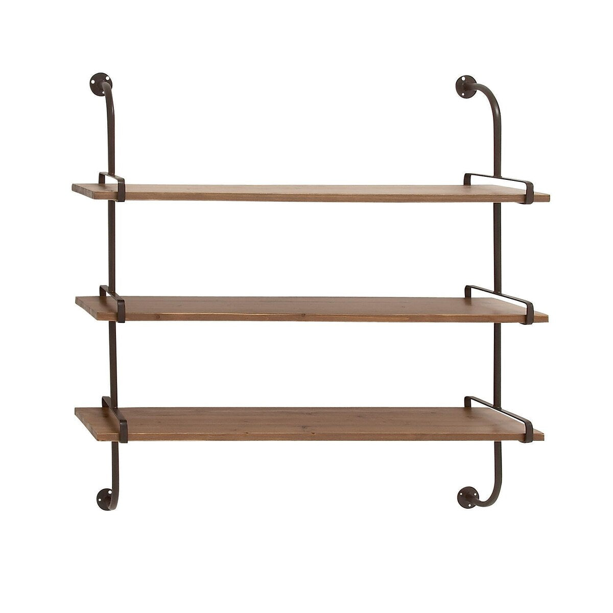 Wood 2 or 3 Level Wall Shelf with Black Metal Brackets - Brown or Gray - Roche River Decor