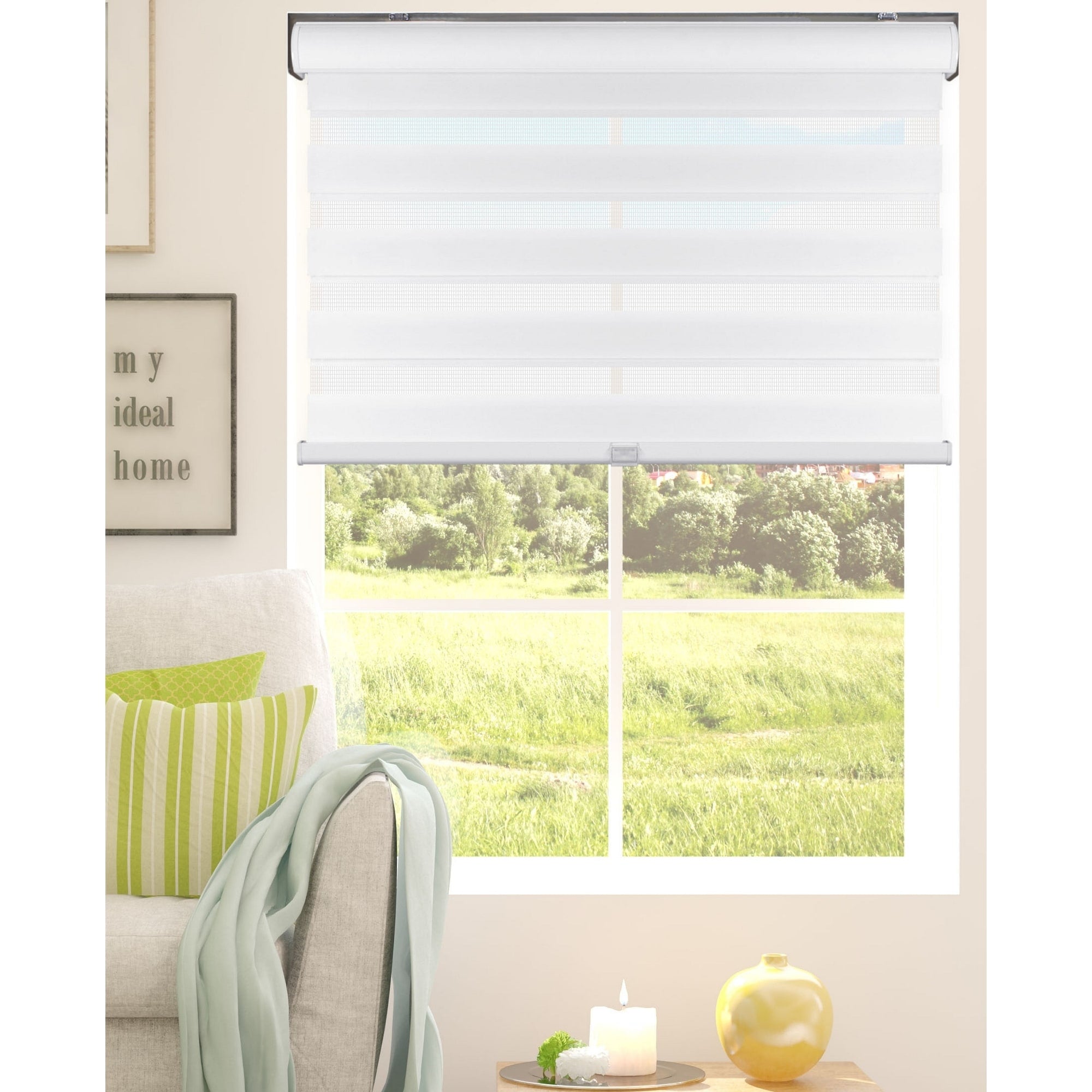 Arlo Blinds White Cordless 3-in-1 Zebra Roller Privacy Shade