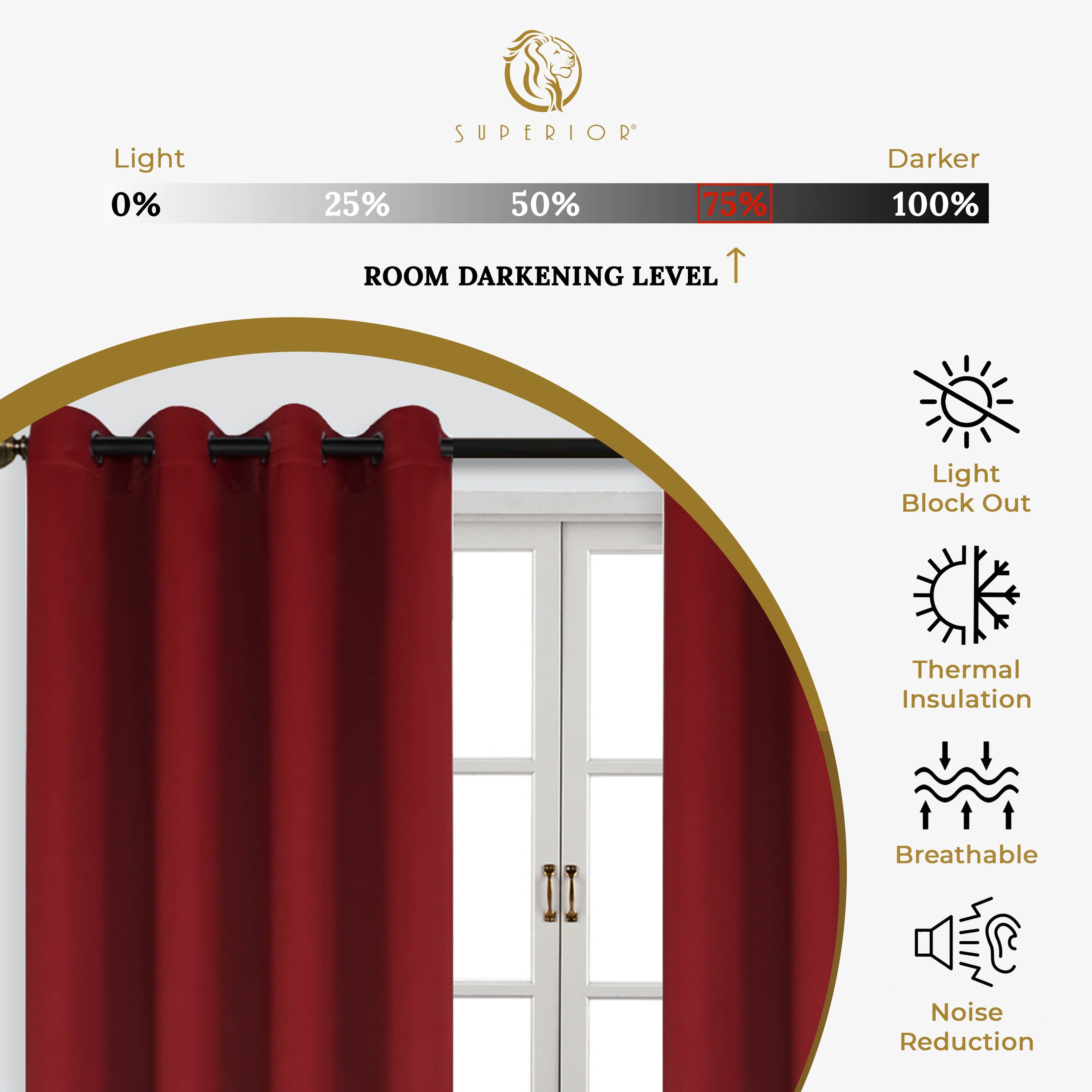 Superior Modern Solid Room Darkening Blackout Curtains, Rod Pocket