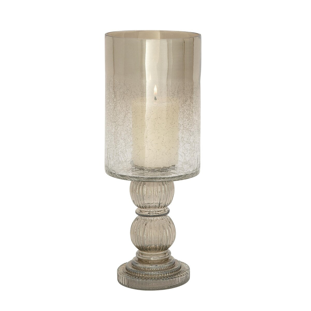 Glass Handmade Turned Style Pillar Hurricane Lamp with Smoked Glass Finish - Brass, Black, Gold, Brown - Roche River Decor