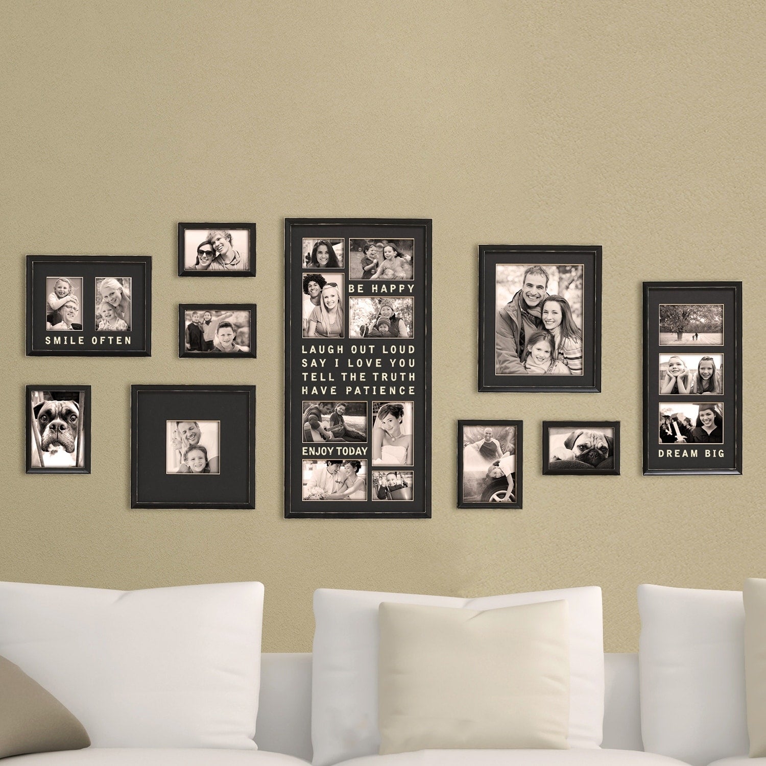 Chic Black Typography Photo Frames Family Wall Hanging Picture Frame Set of 10